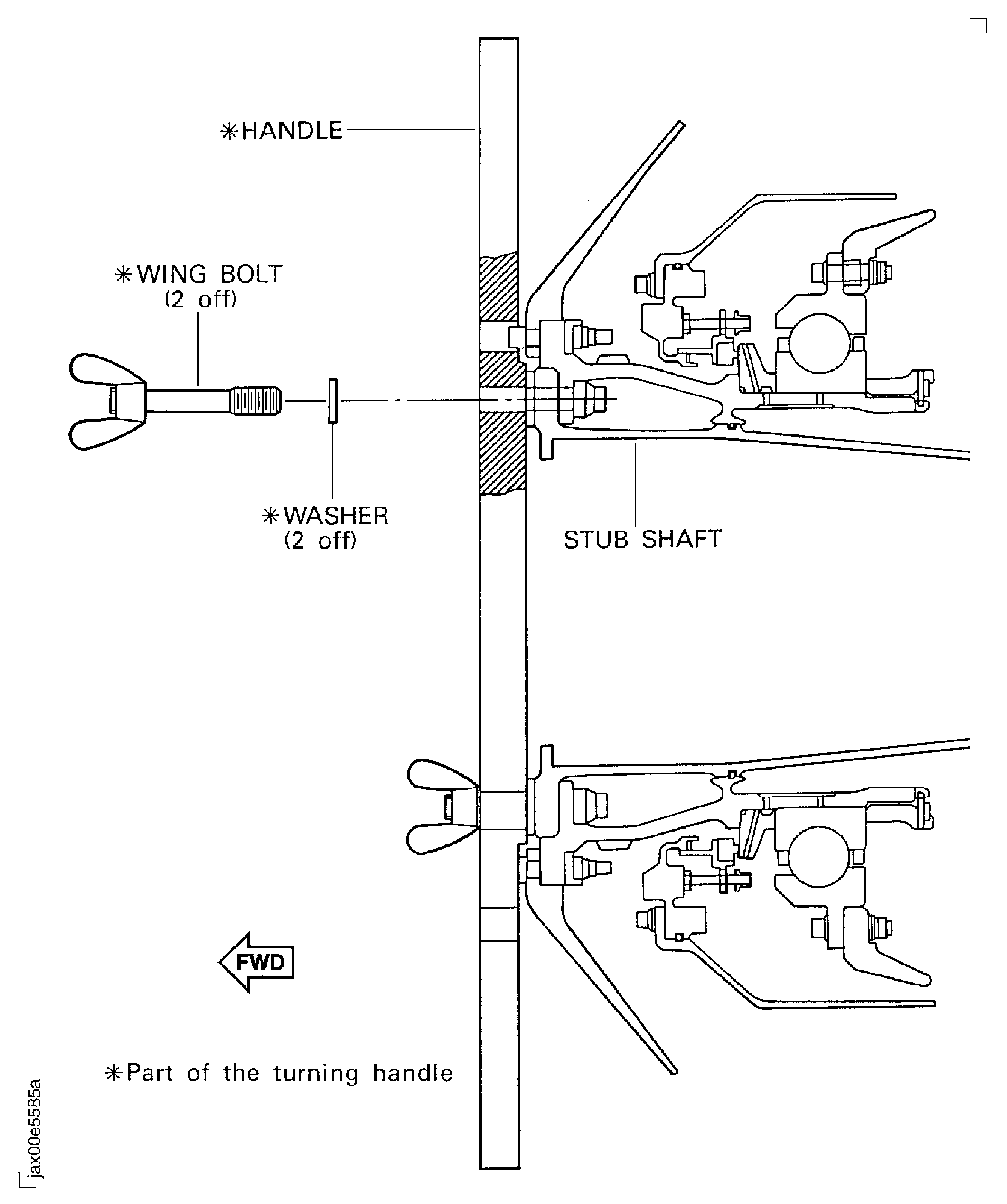 Install the turning handle to the stub shaft