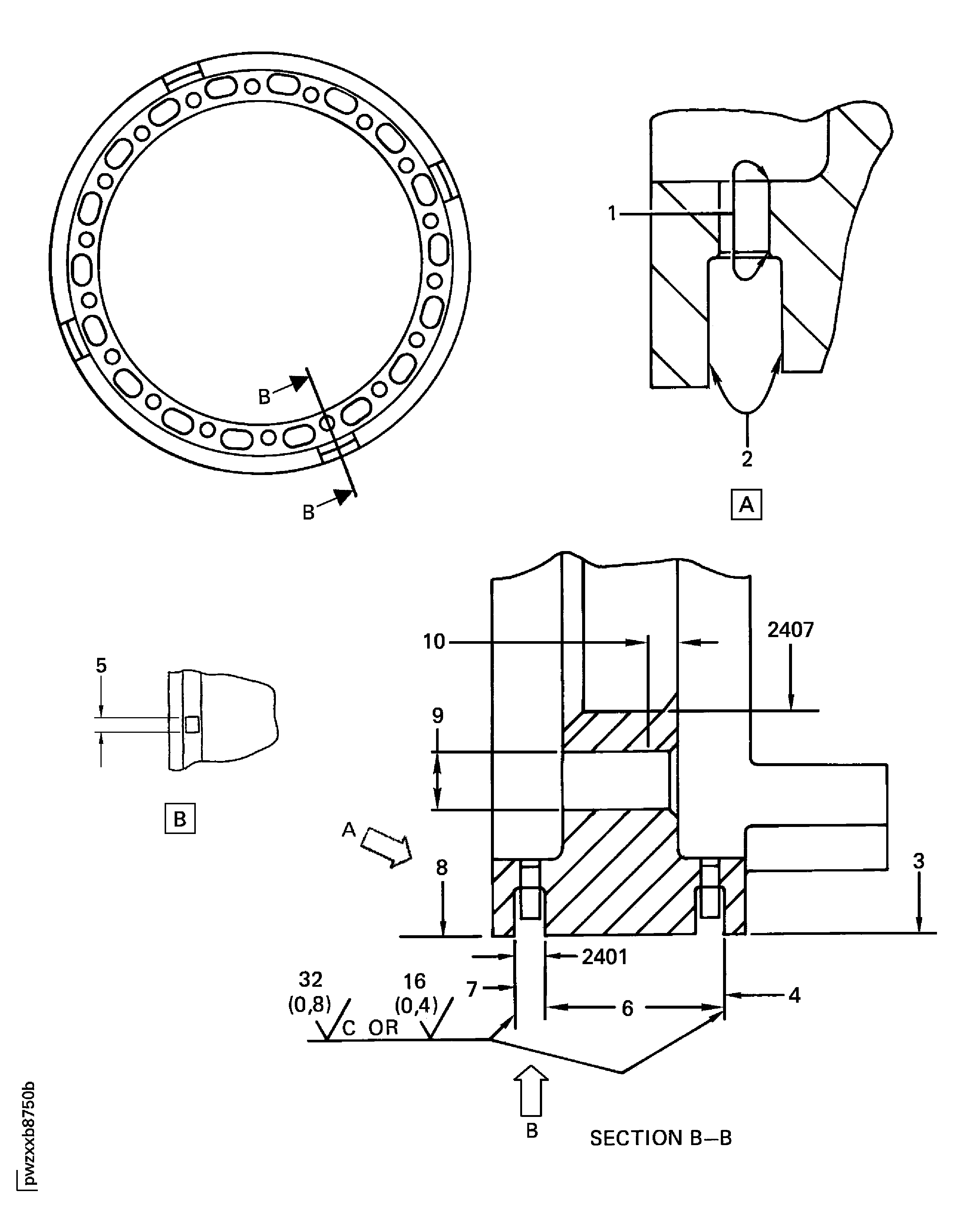 No. 3 bearing housing assembly inspection locations