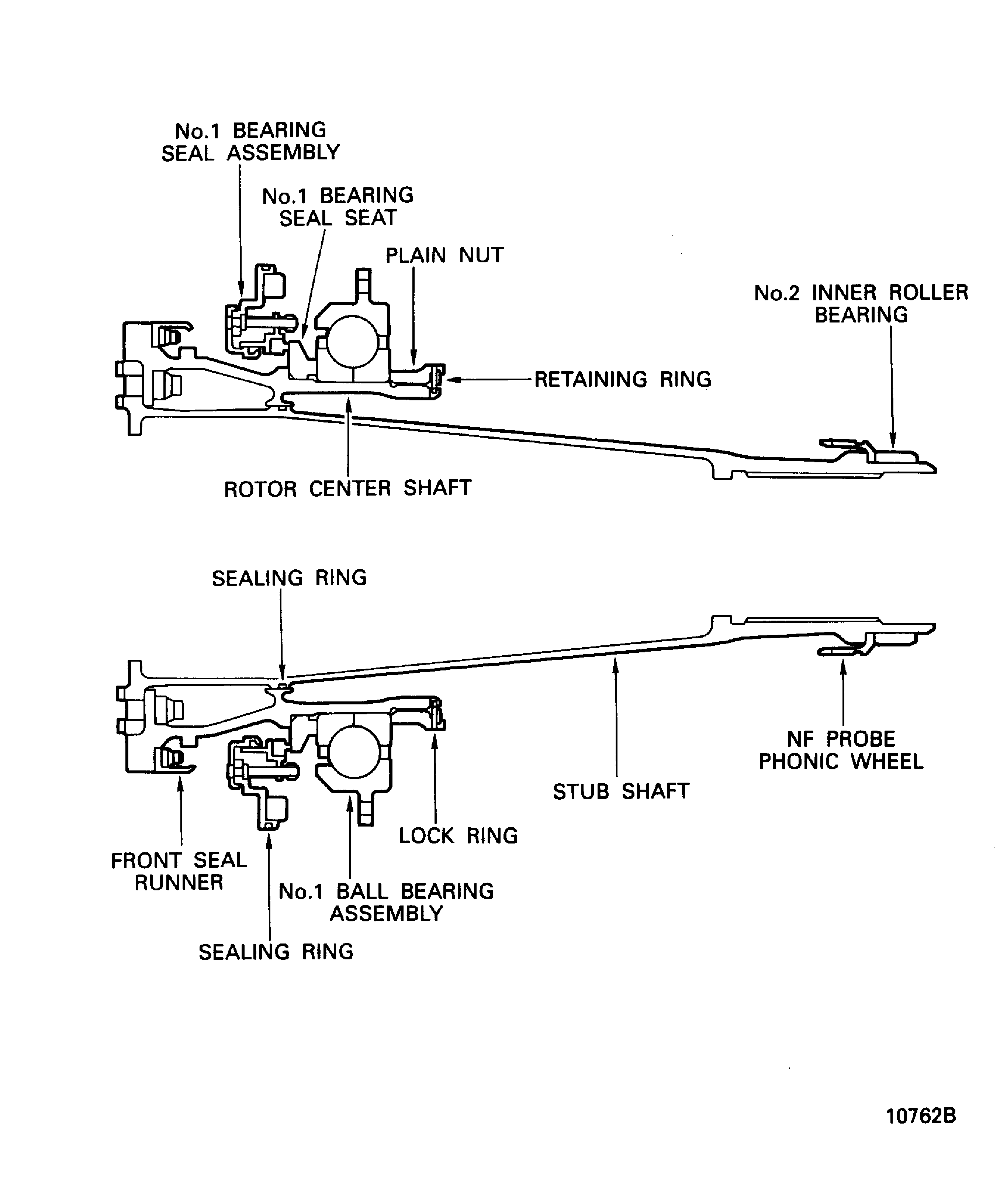V2500-A1 Pre SBE 72-0132: Sectional View of the LP Shaft, No. 1 and No. 2 Bearing Assembly