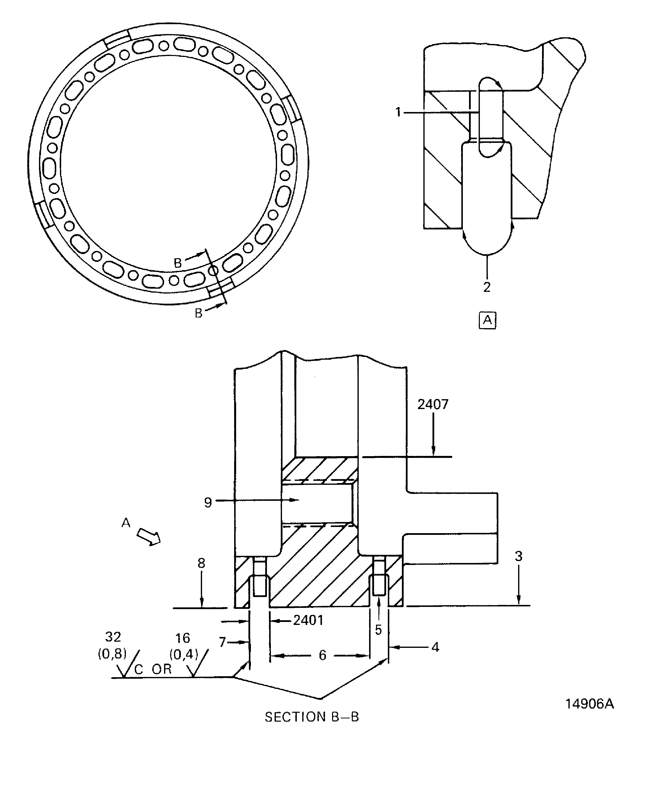 No. 3 bearing housing assembly inspection locations