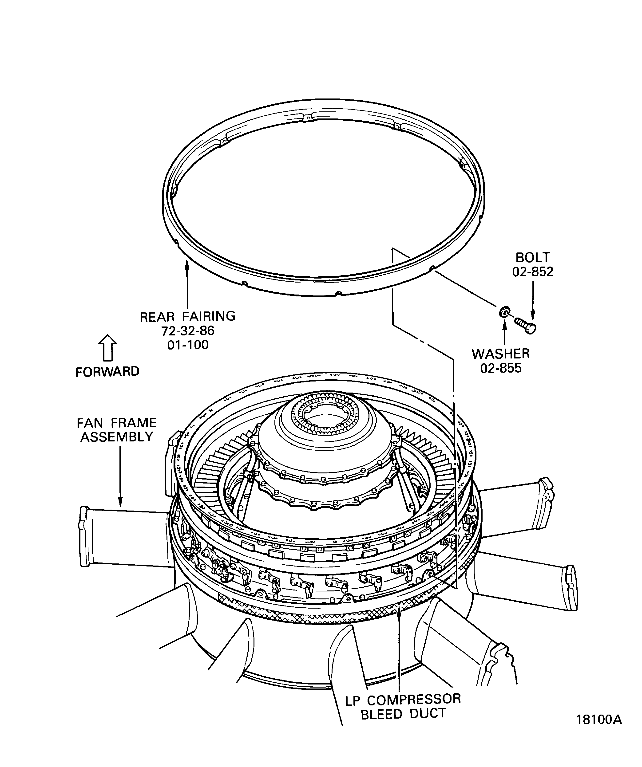 Remove the rear fairing from the LP compressor bleed duct