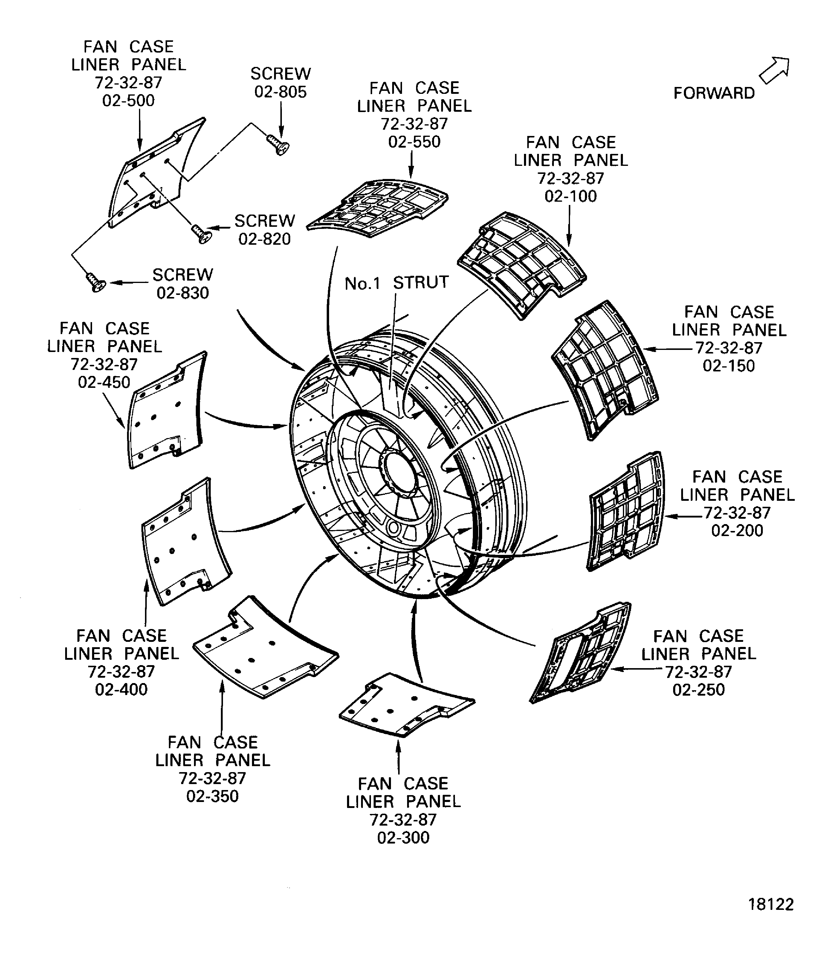 Remove the fan case liner panels from the fan case