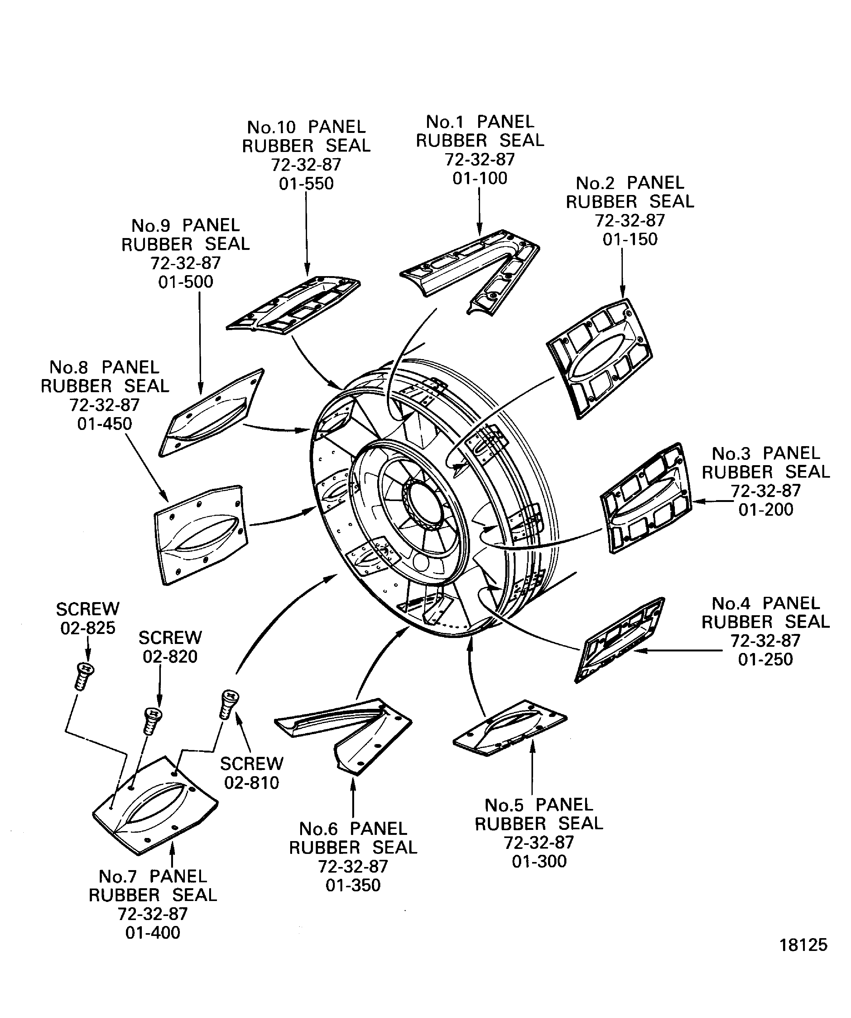 Remove the panel rubber seals from the fan case liner panels