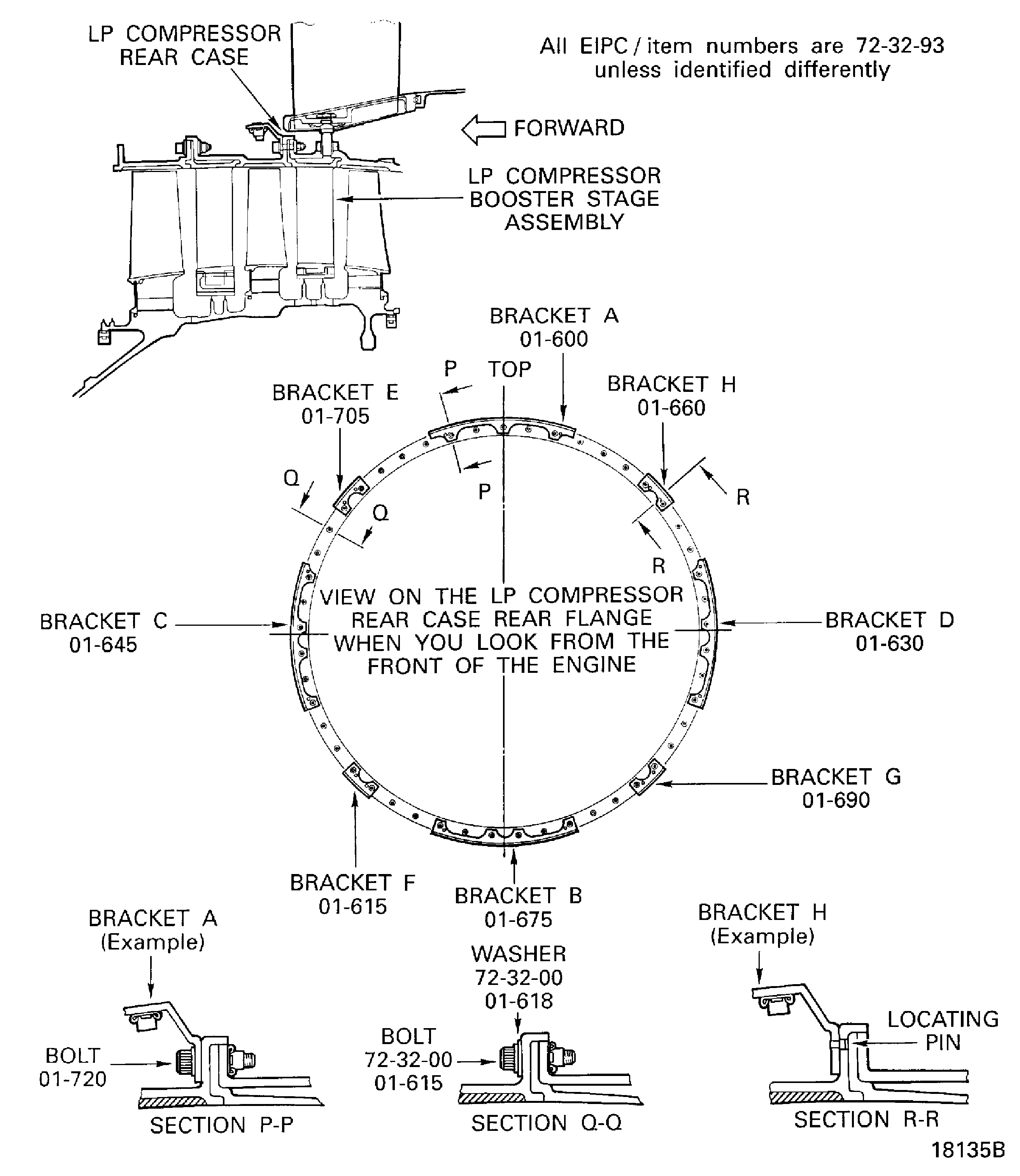 Install the brackets onto the LP compressor rear case