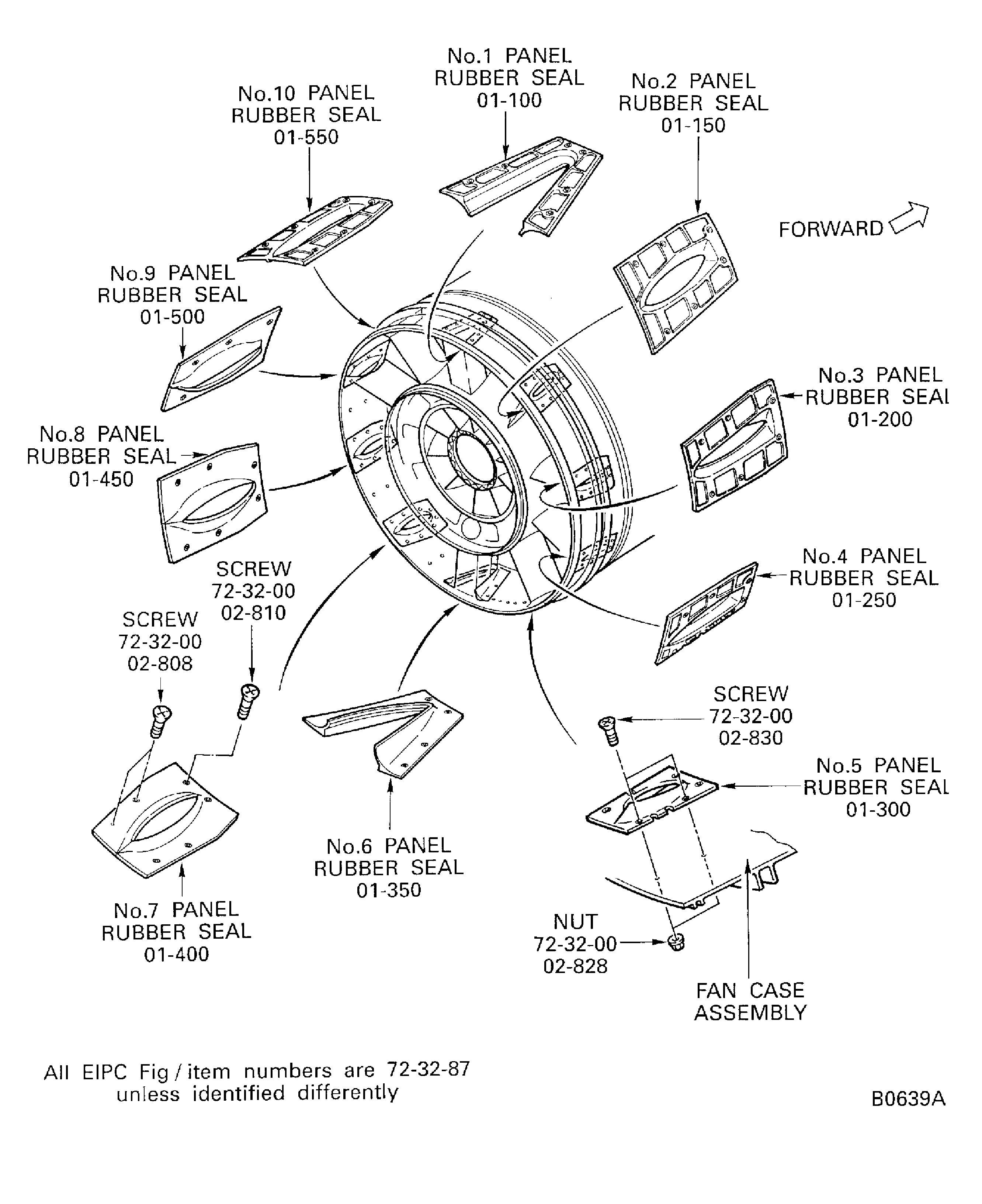 Install the panel rubber seals onto the fan case