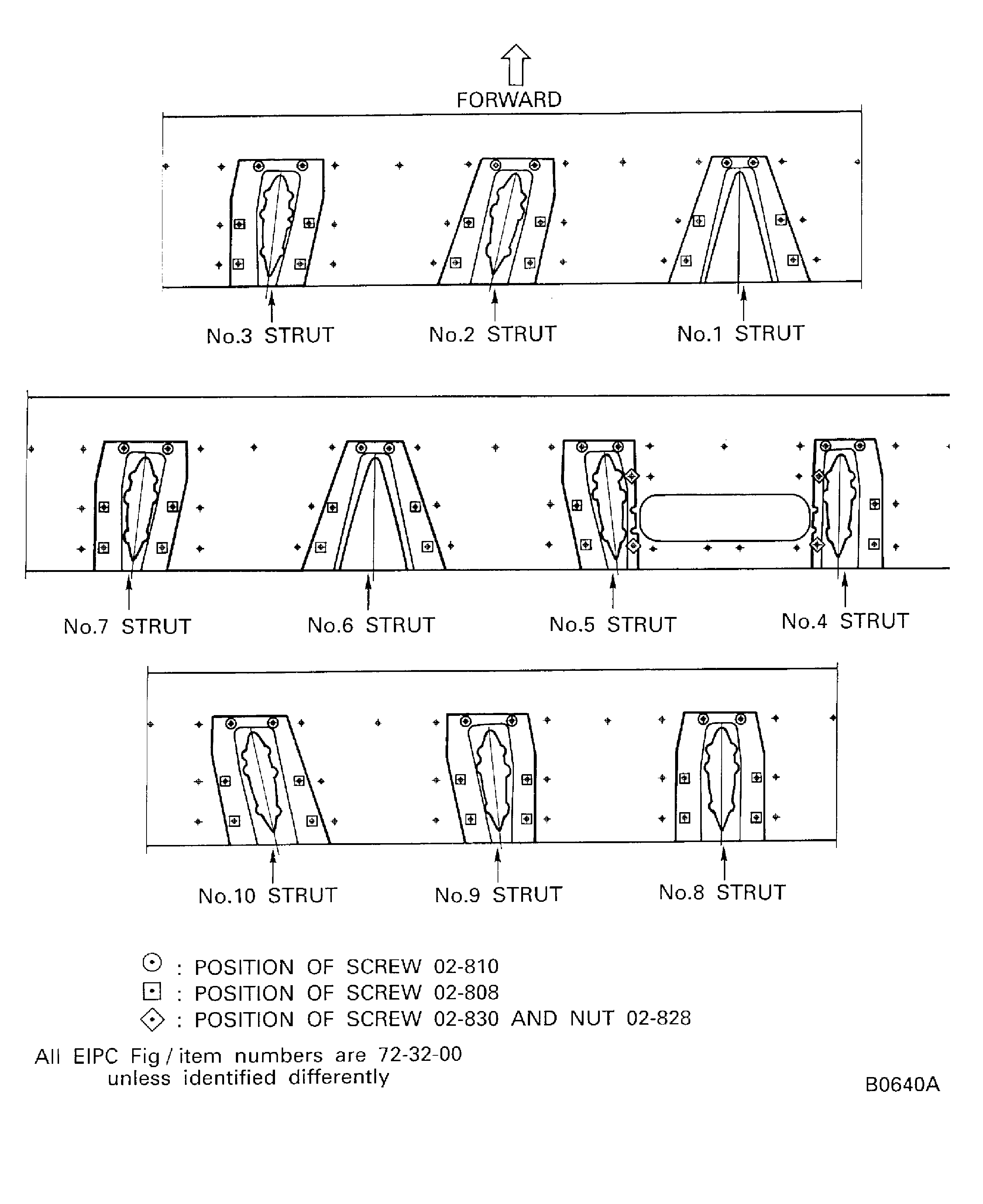 Position of the screws and the nuts which attach the panel rubber seals to the fan case