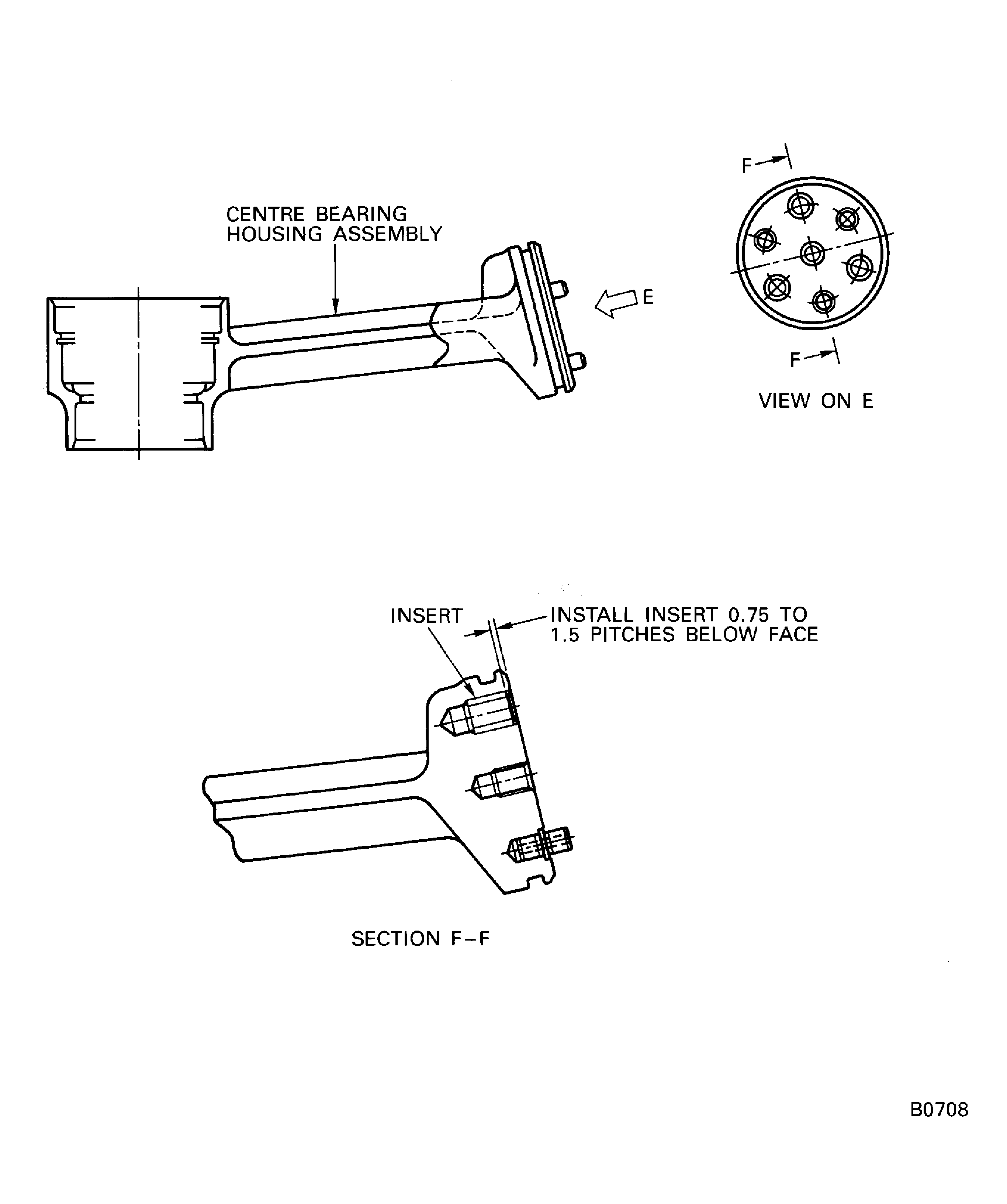 Replace the wire thread inserts of the center bearing housing assembly