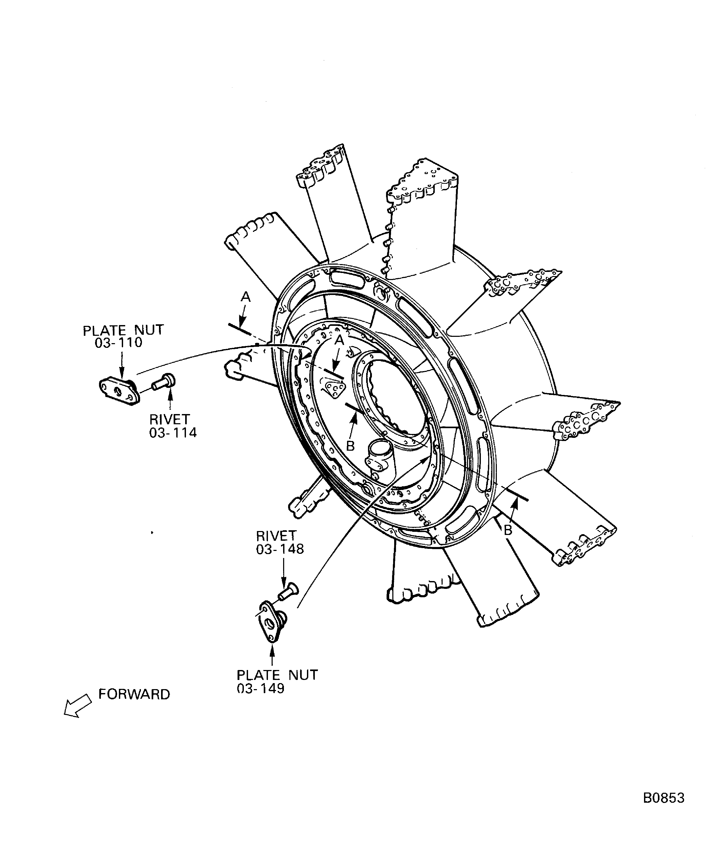 Replace the plate nut of the fan frame assembly