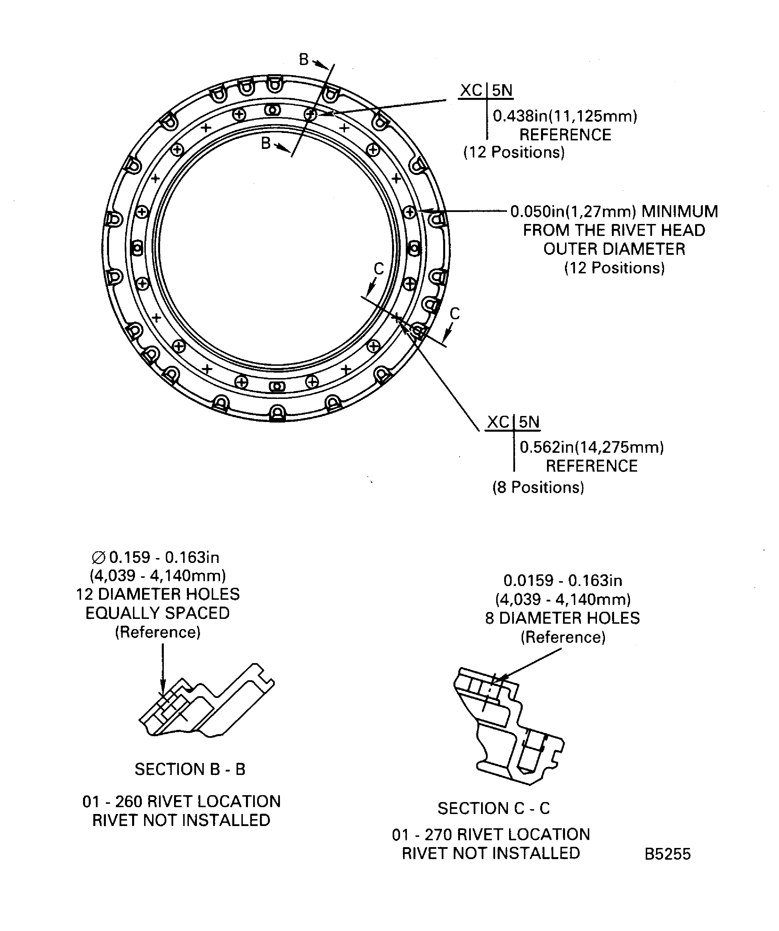No. 1 bearing seal ring holder assembly rivet repair areas