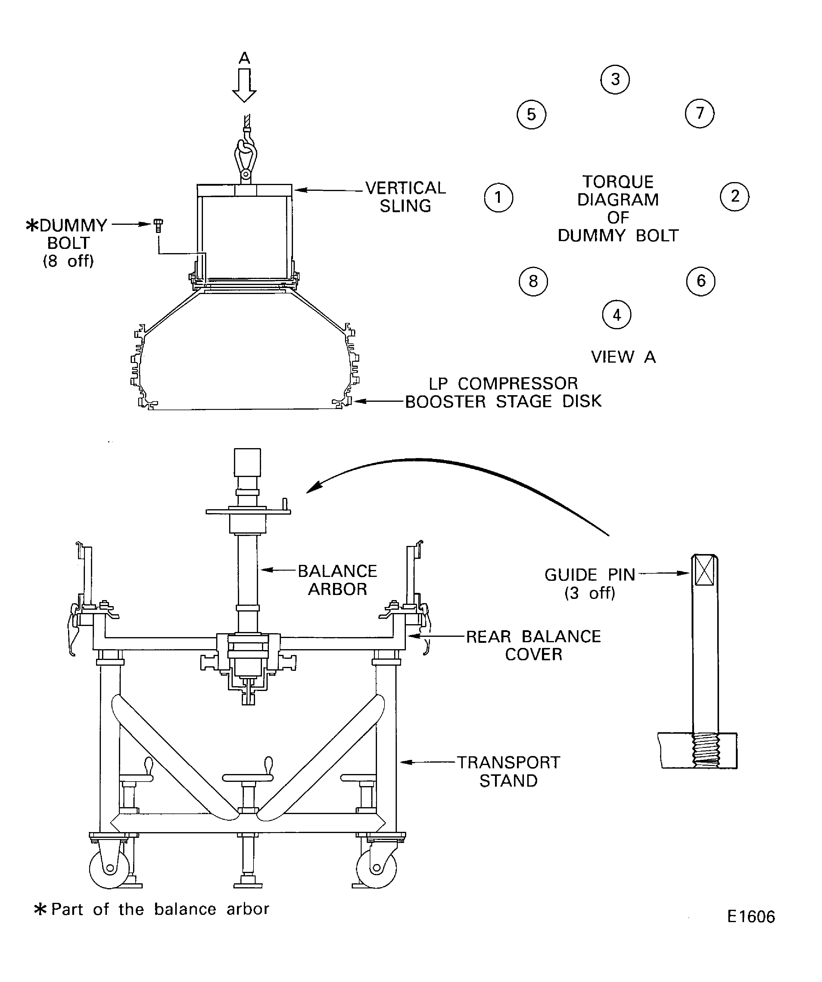 Install the LP Compressor Booster Stage Disk on to the Balance Arbor