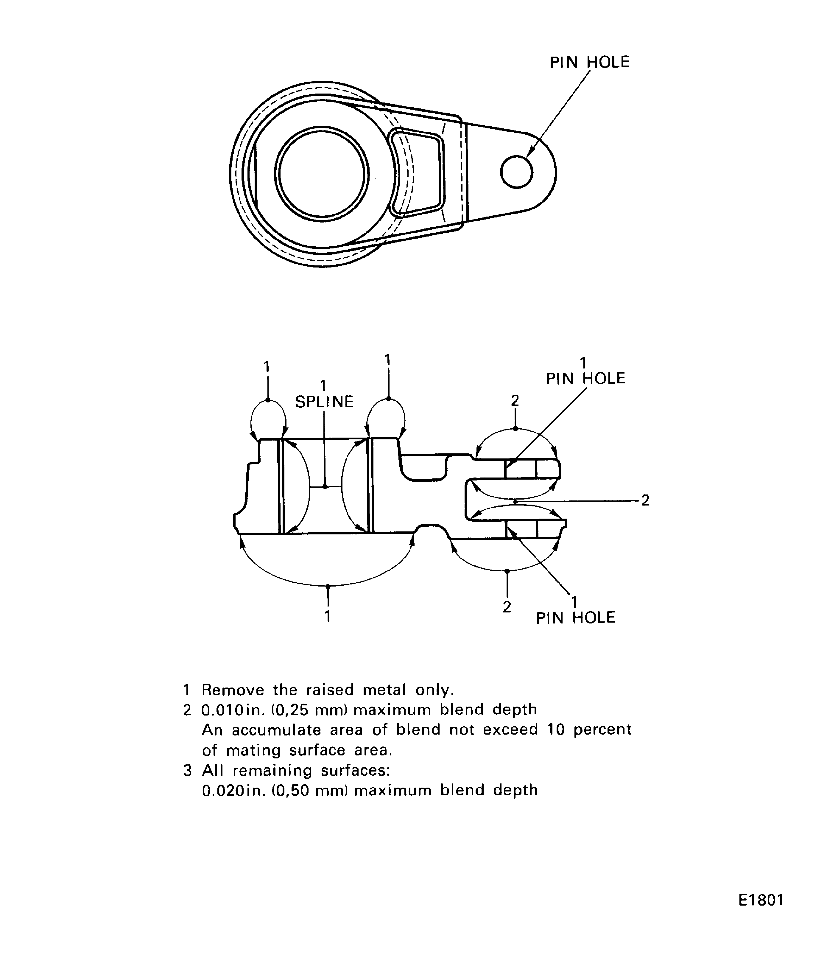 Upper power arm - repair limit