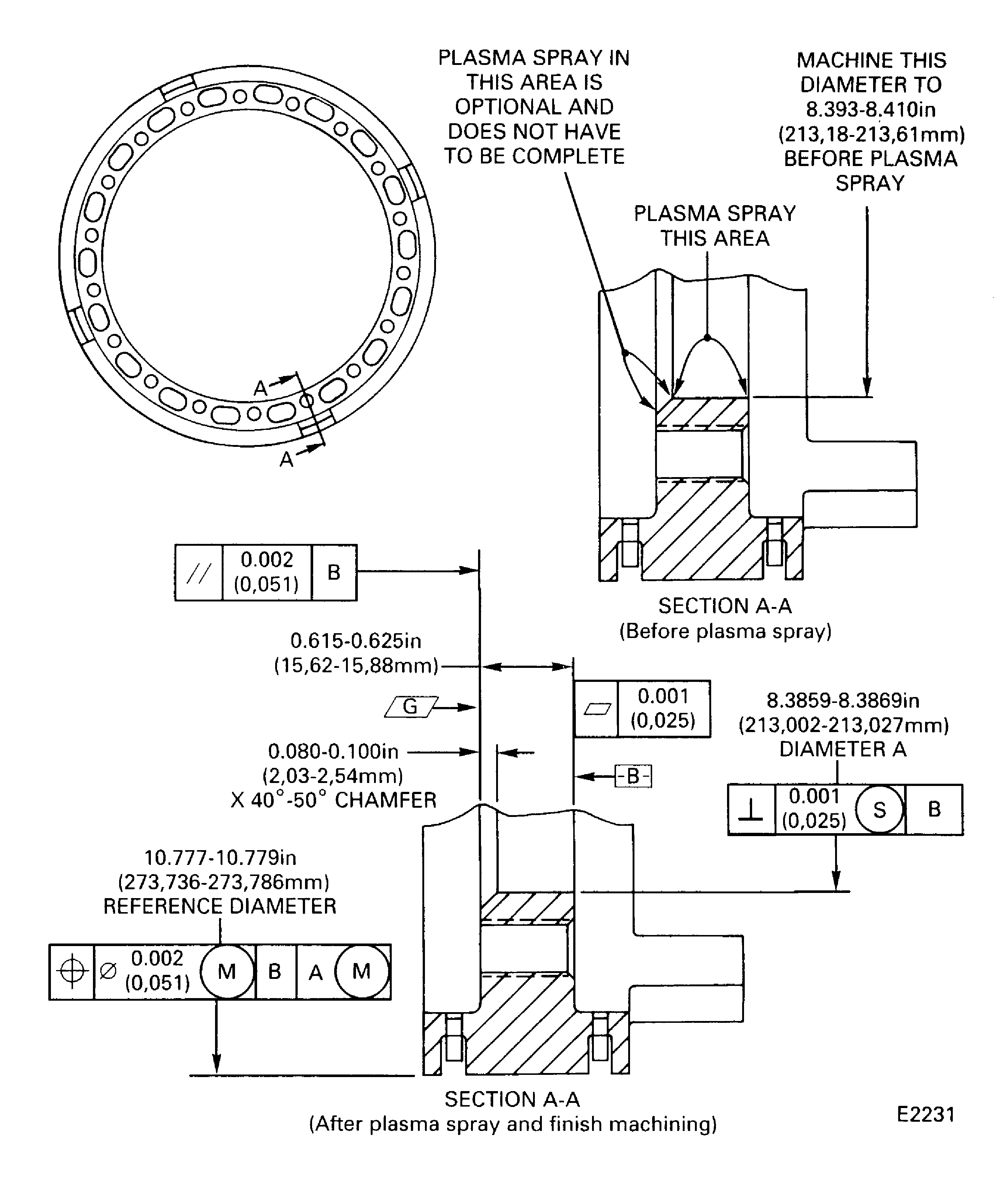 No. 3 bearing housing ID plasma spray repair