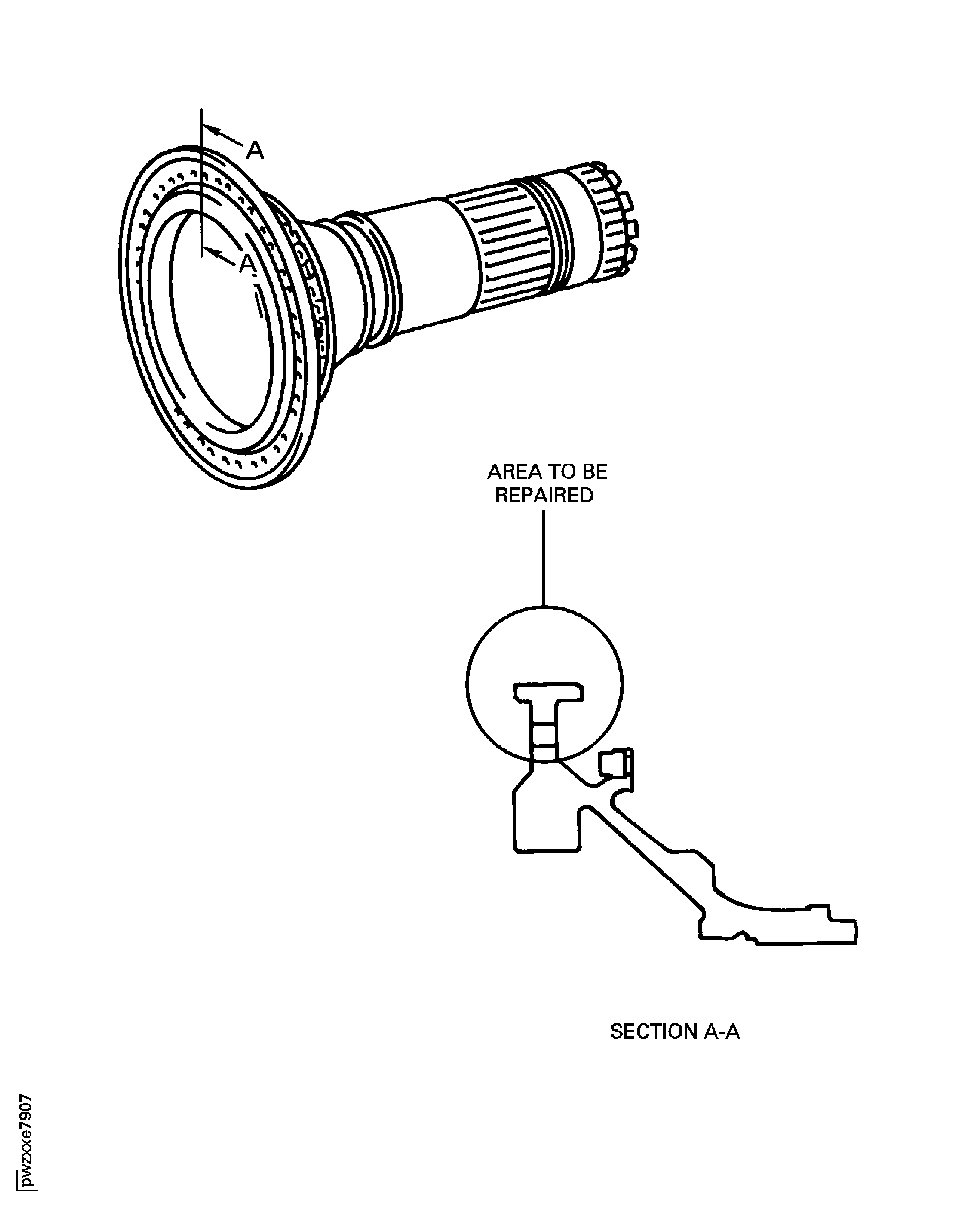 HP compressor shaft repair area