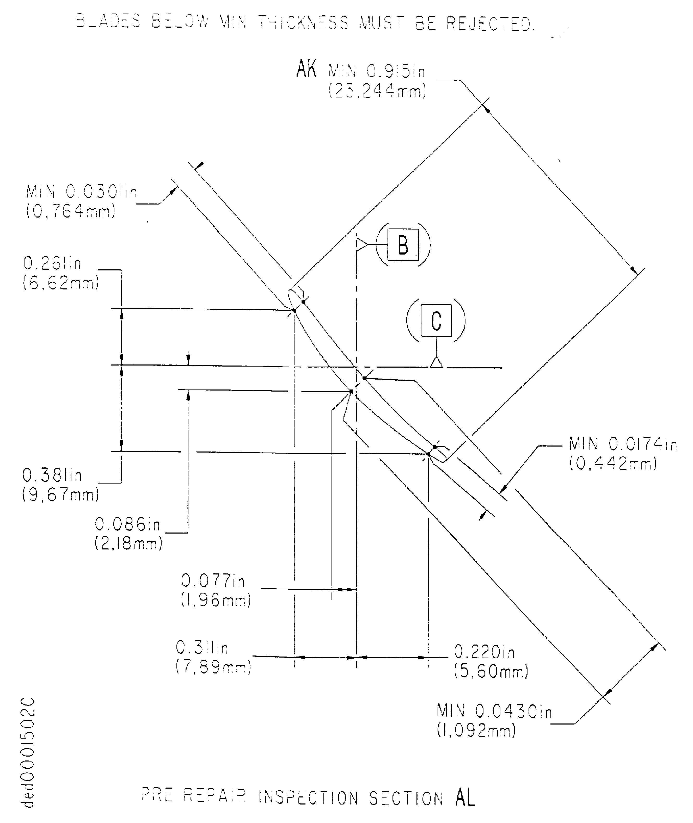 Repair details and dimensions - Assembly B