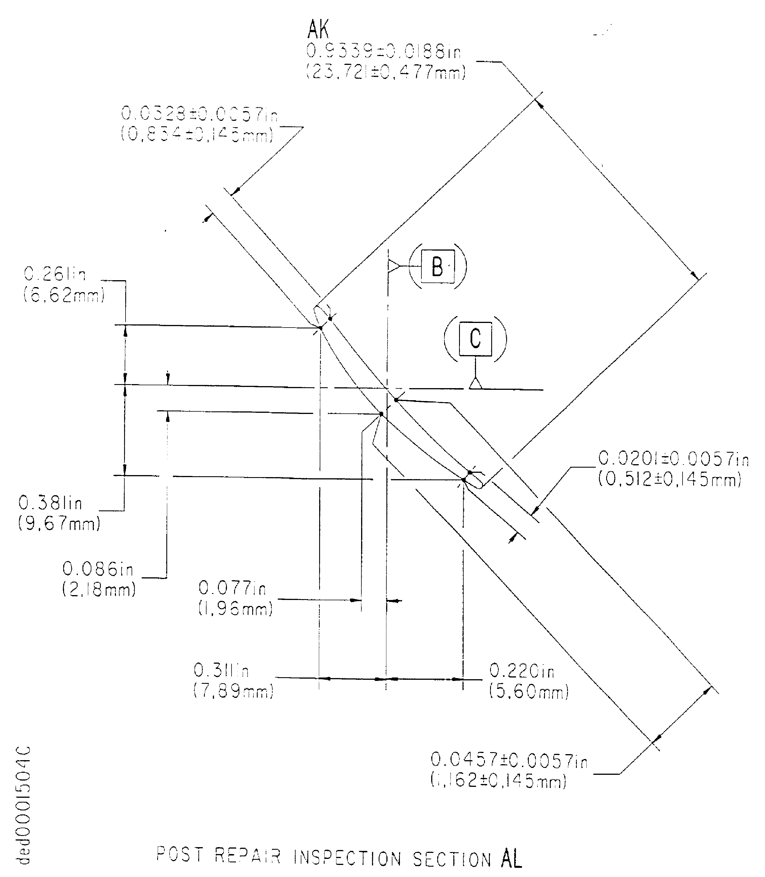 Repair details and dimensions - Assembly B