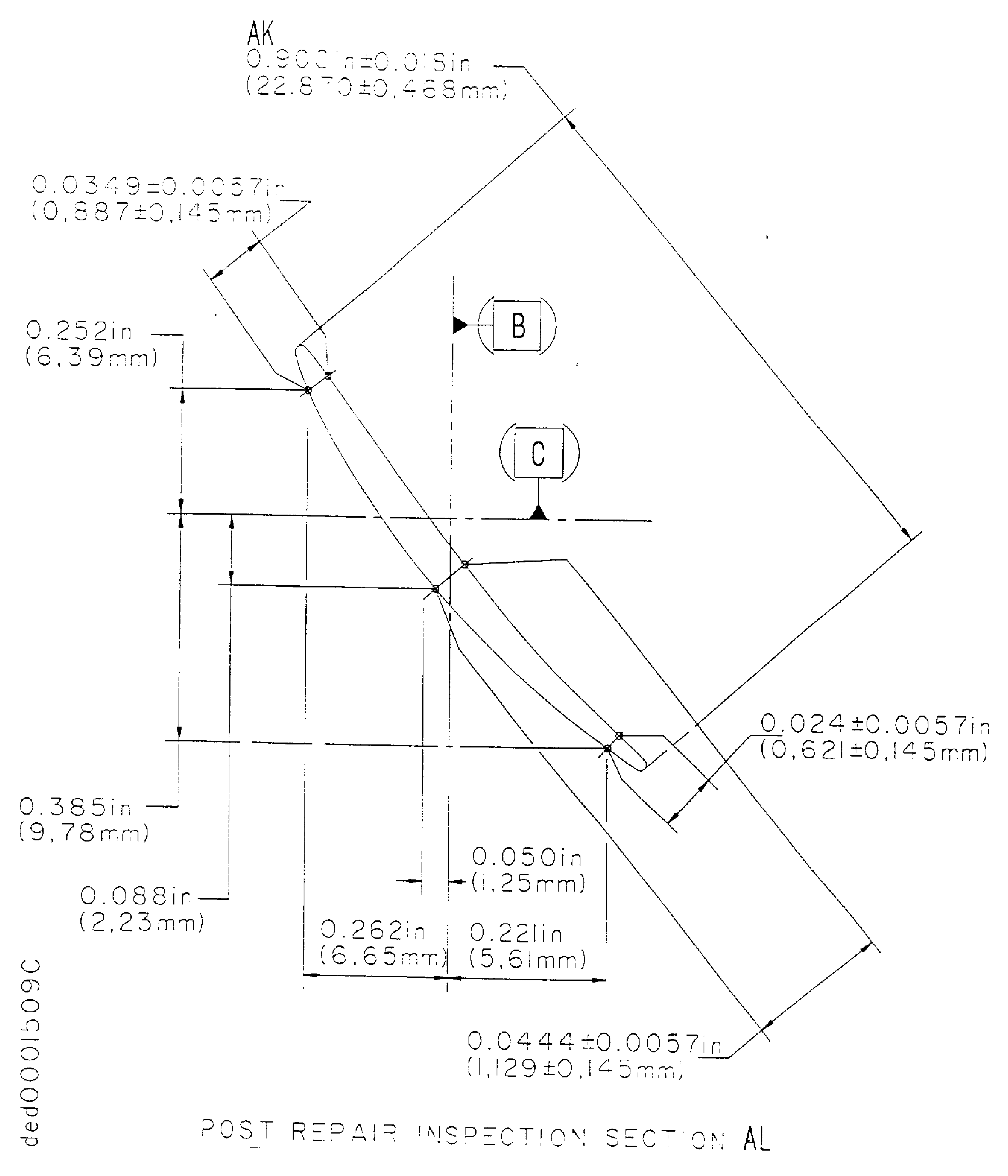 Repair details and dimensions - Assembly B