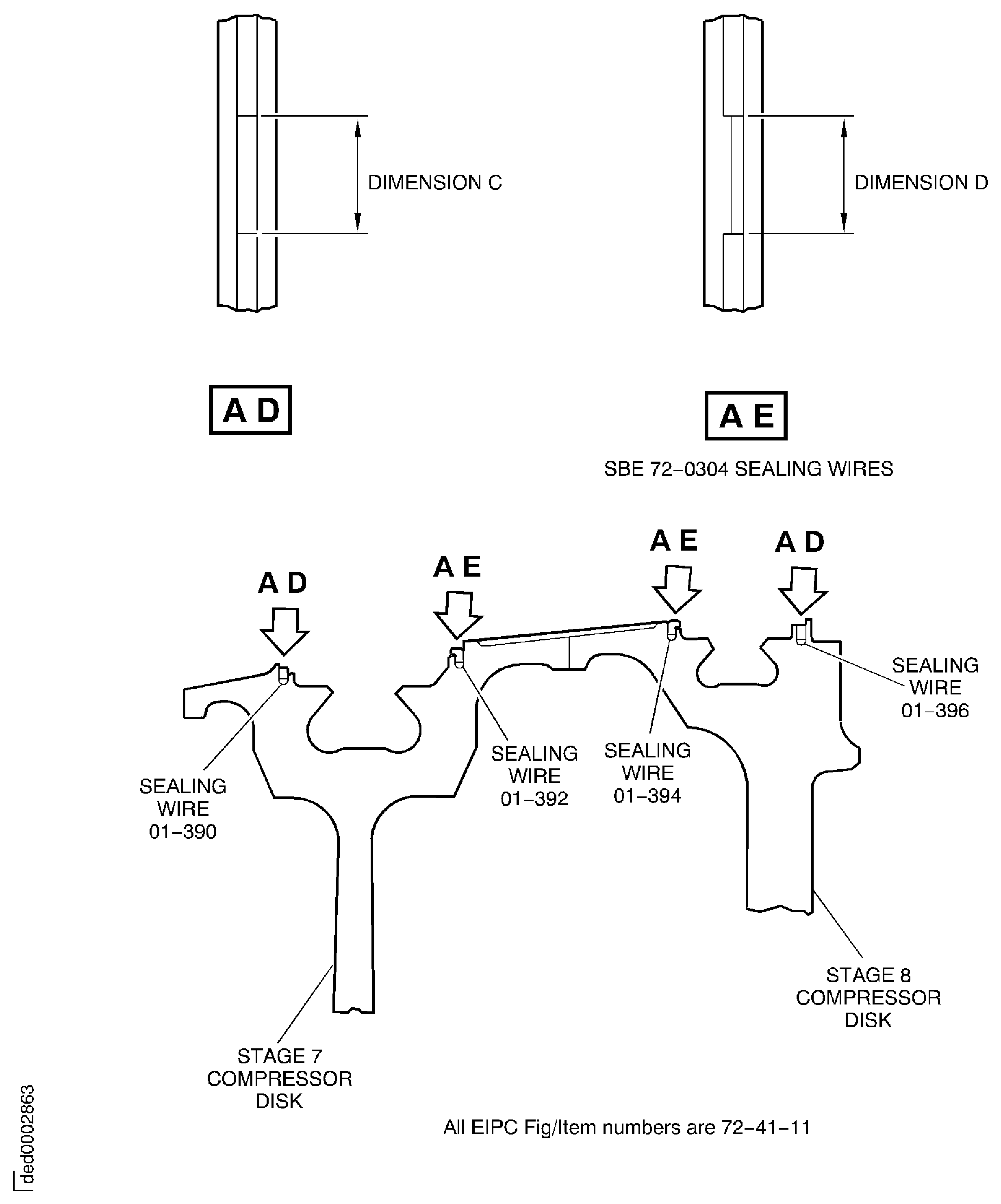 SBE 72-0161 and SBE 72-0304: Measure the stage 7 and 8 sealing wire gaps