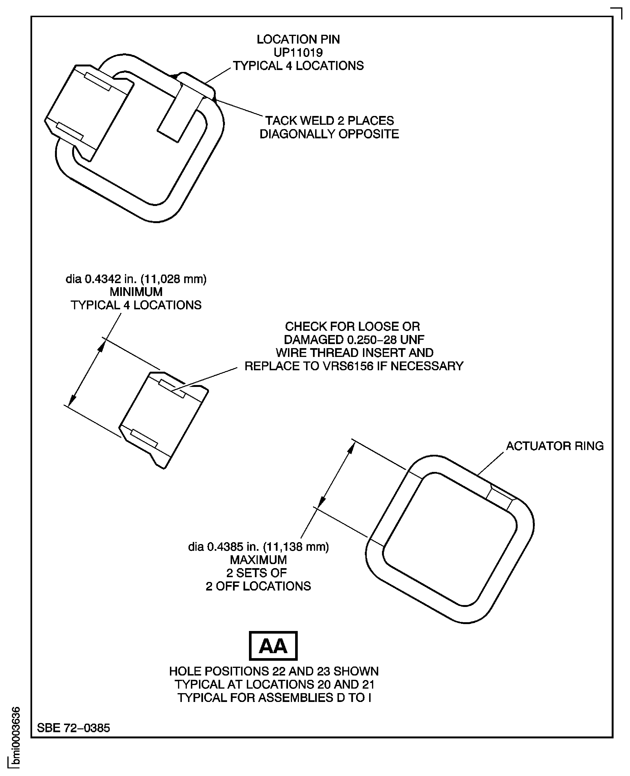 SBE 72-0385: Repair Details and Dimensions - Assembly D to Assembly I