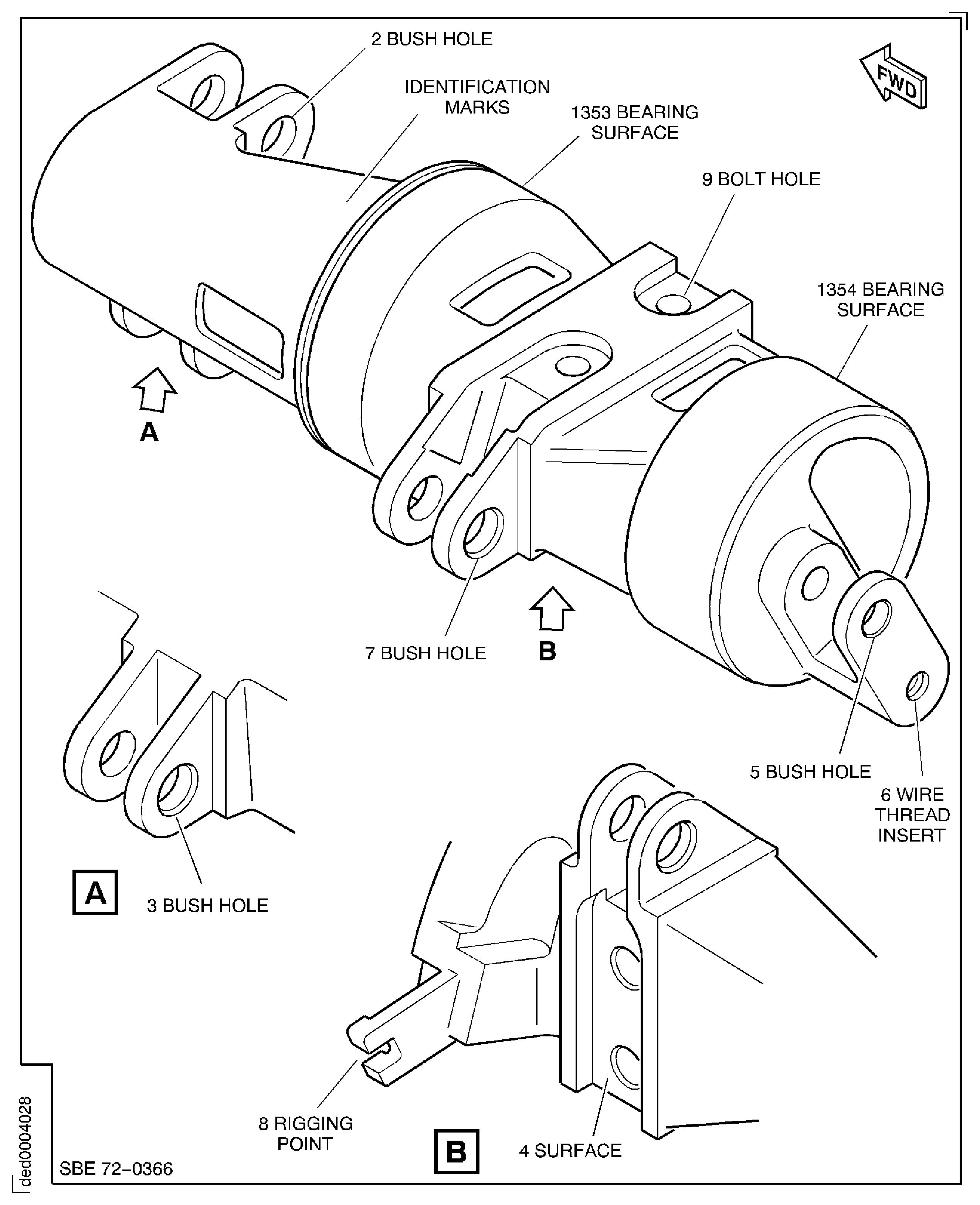 SBE 72-0366 : Vane actuating crank shaft - inspection locations