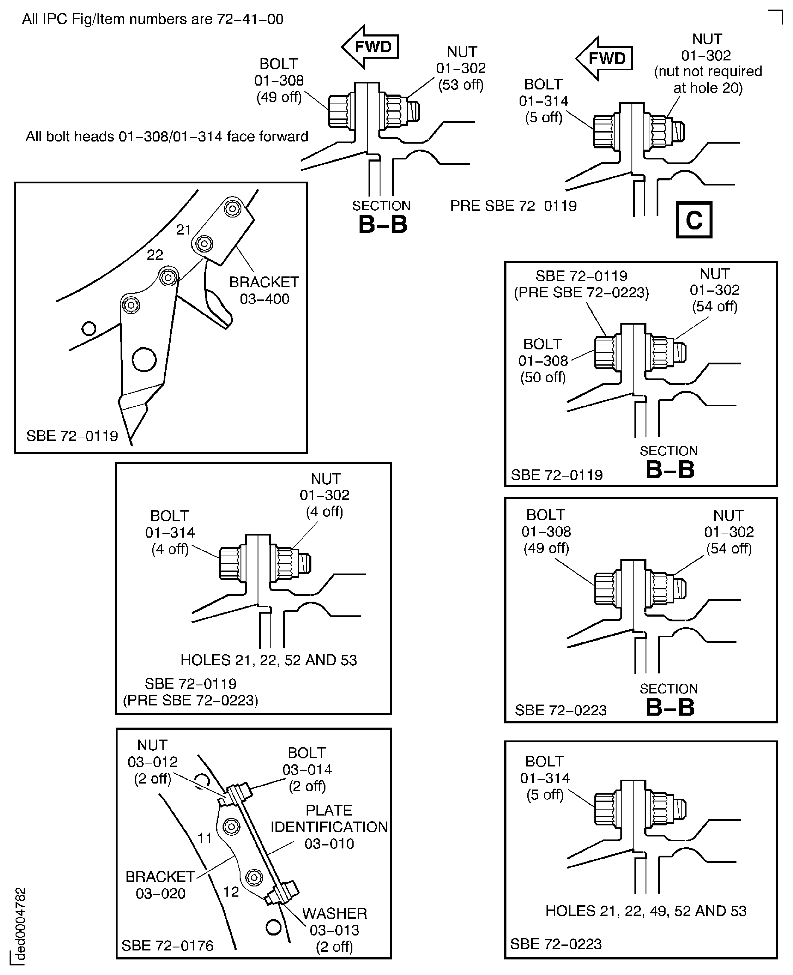 Pre SBE 79-0087: Remove the Brackets, the Pins, the Bolts and the Nuts at the HP Compressor Front Case to the Compressor Rear Outer Case Flange