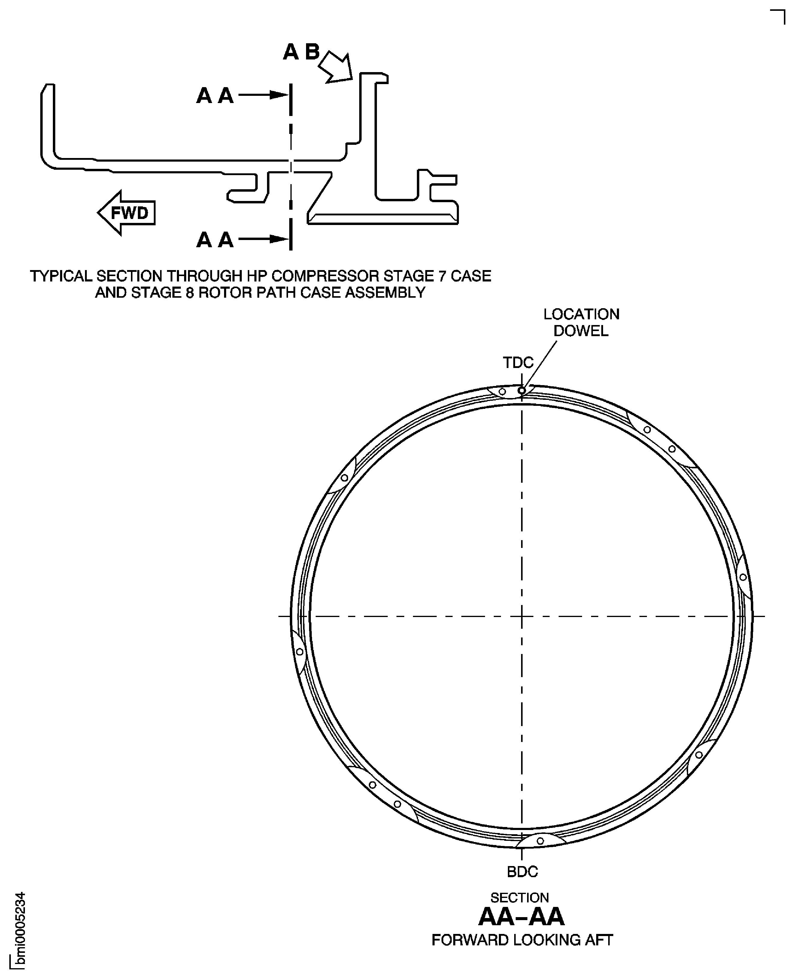 High Pressure (HP) Compressor Stage 7 Case and Stage 8 path Case Assembly - Repair Details and Dimensions - Assembly A, B, C, D and E