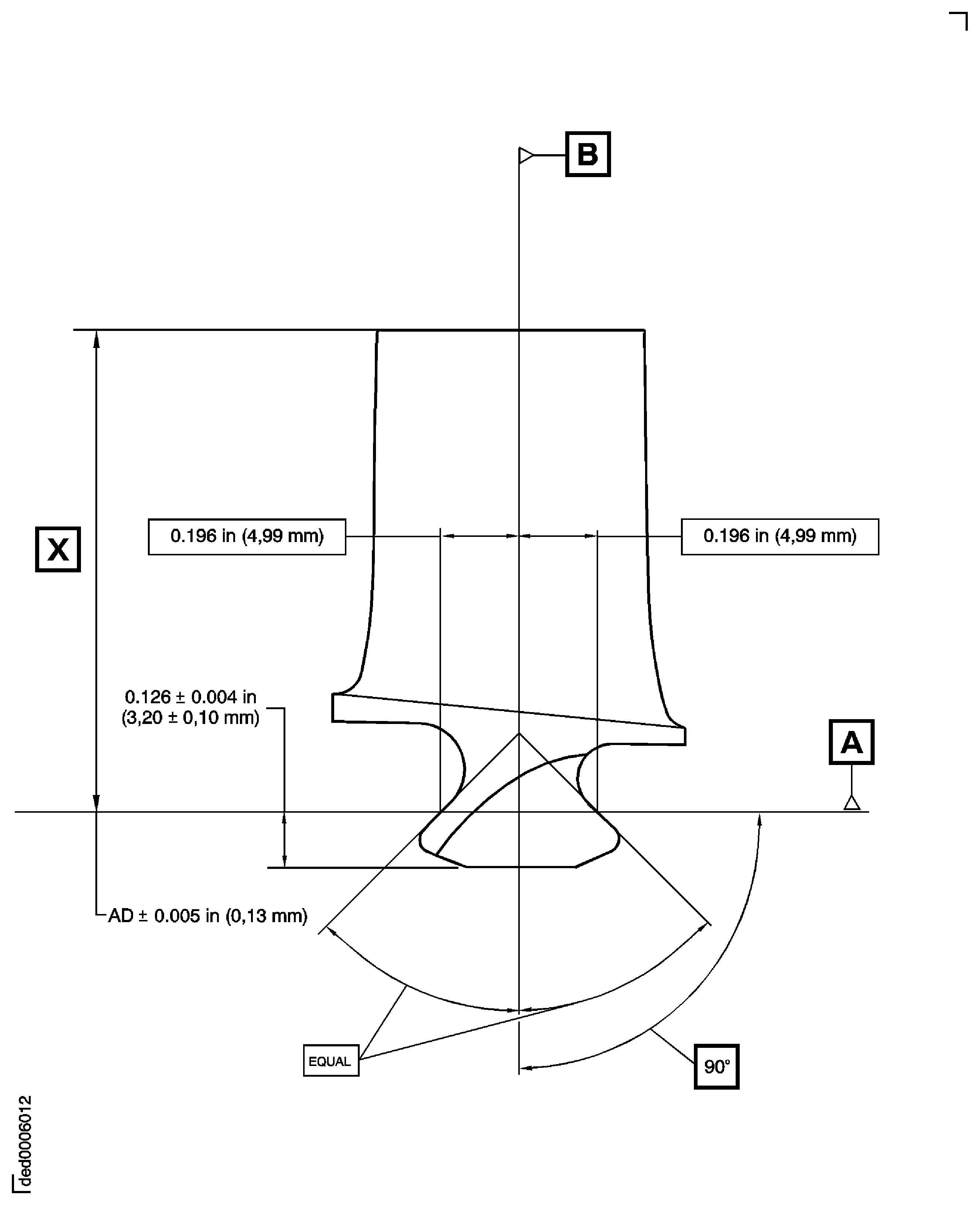 Stage 9 rotor blades - measure length "X"
