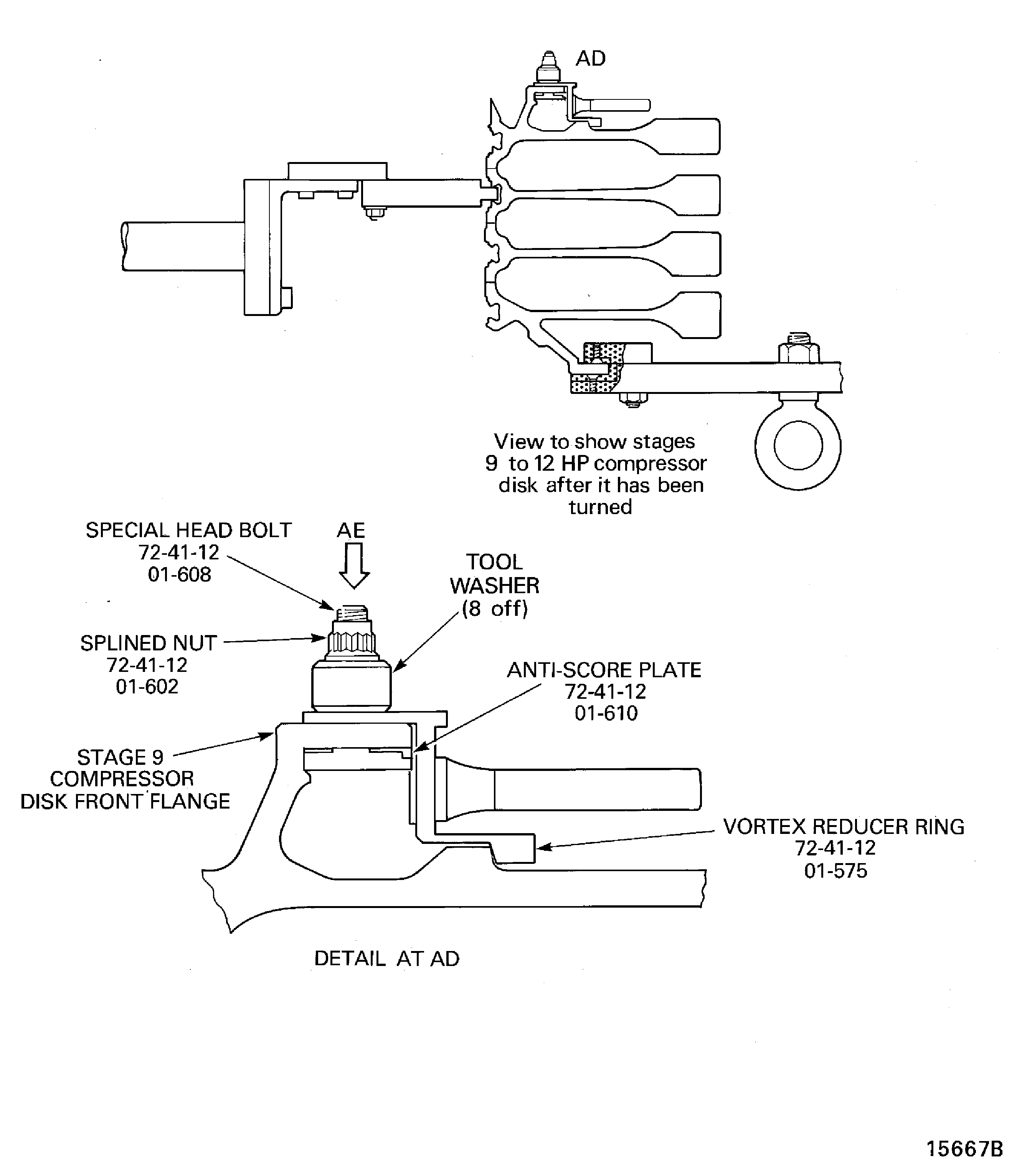 Install the Vortex Reducer Ring on to the stages 9 to 12 HP compressor disks