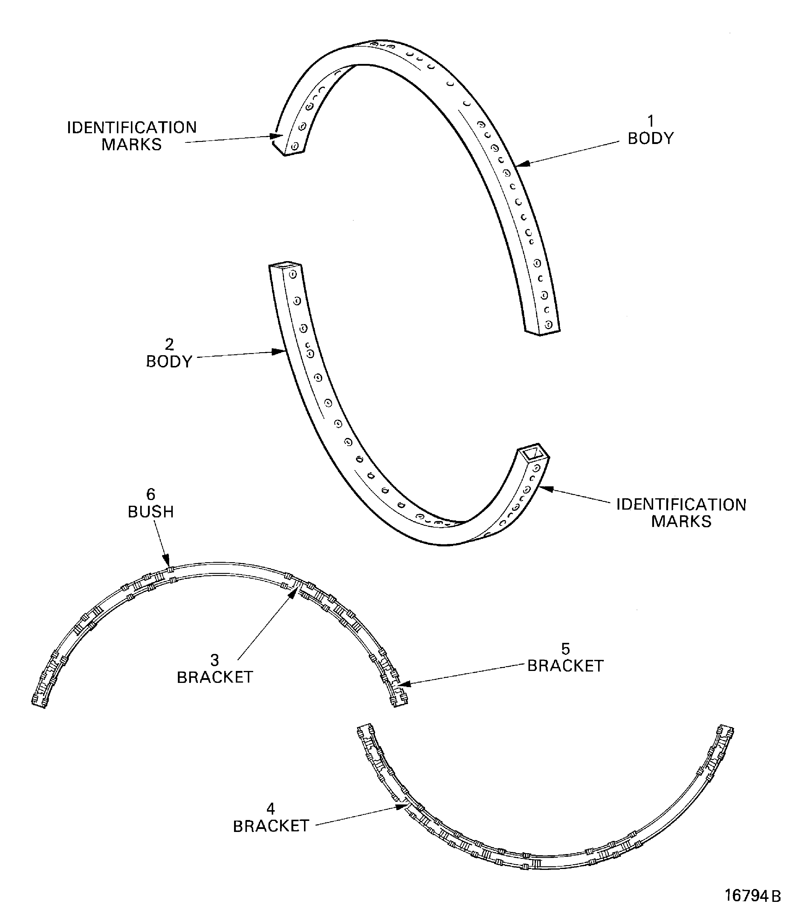 Stage 4 variable vane actuating ring - inspection locations