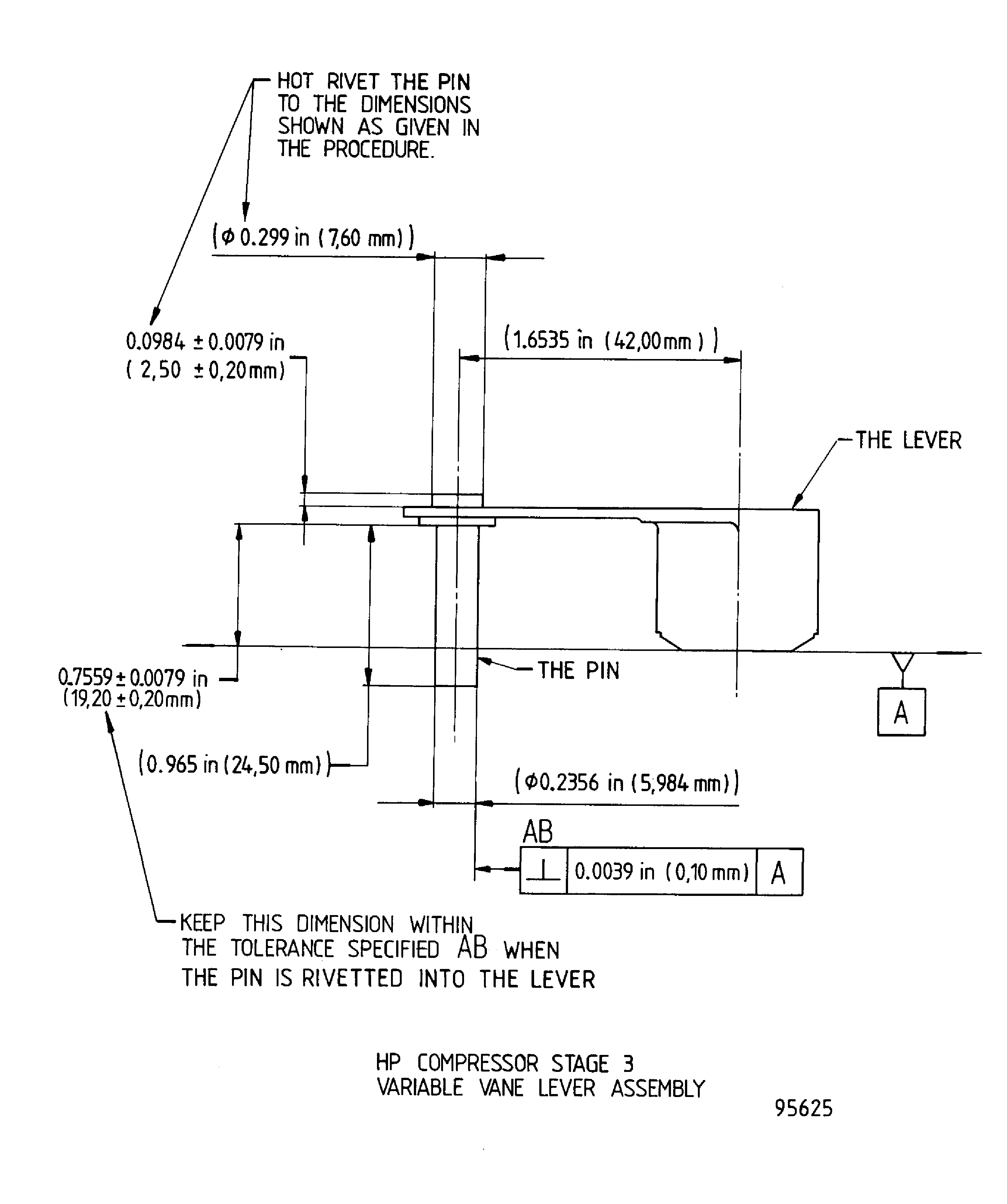 Details of the actuating mechanism lever