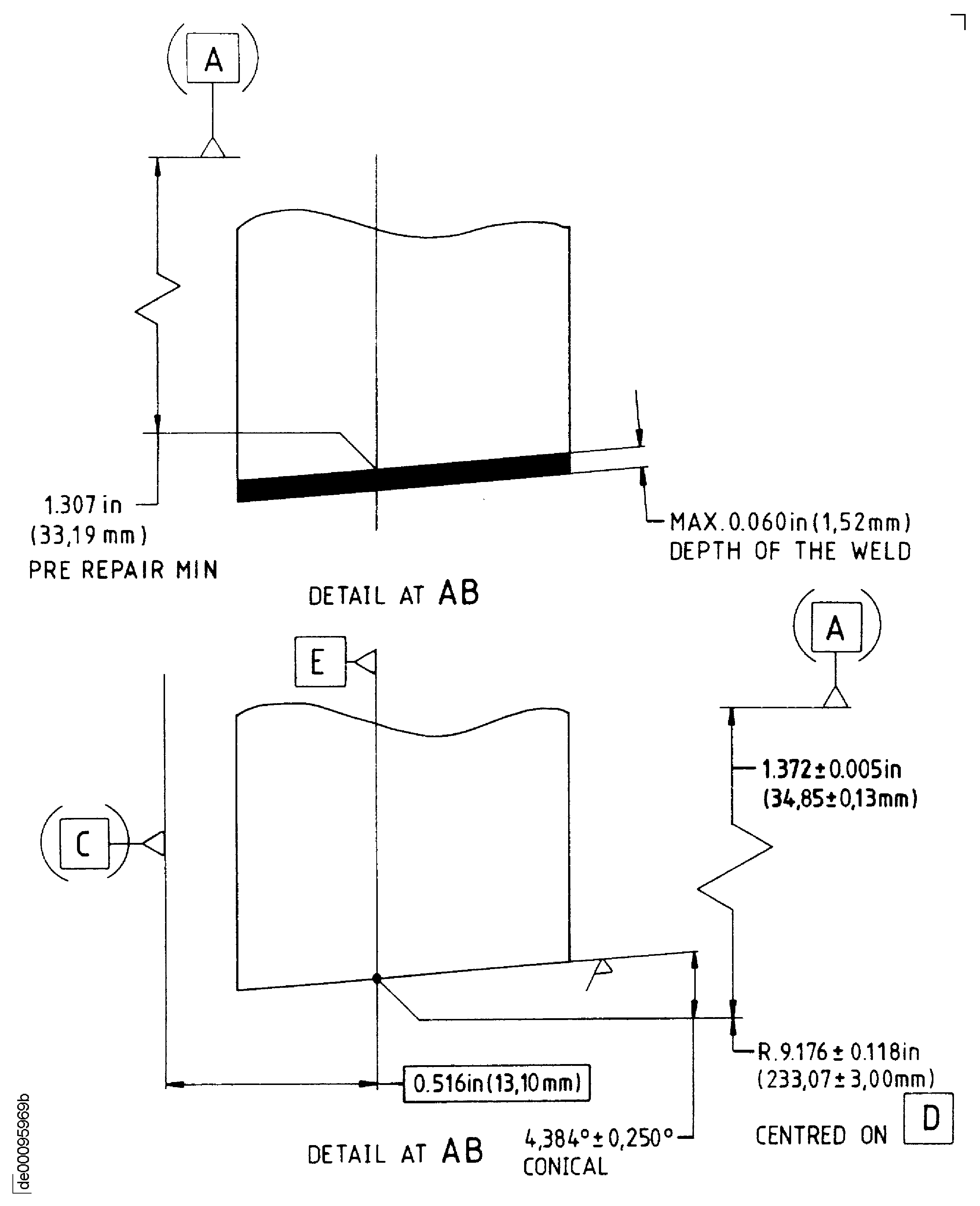 Repair details and dimensions - Assembly B