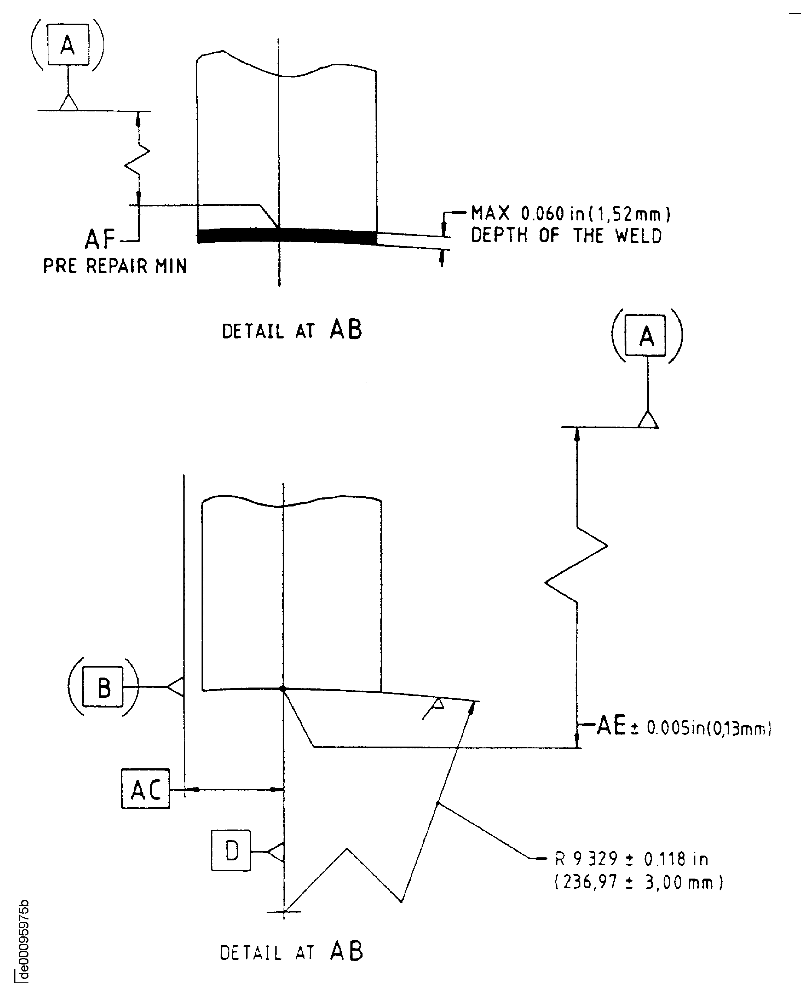 Repair details and dimensions - Assembly A and Assembly B