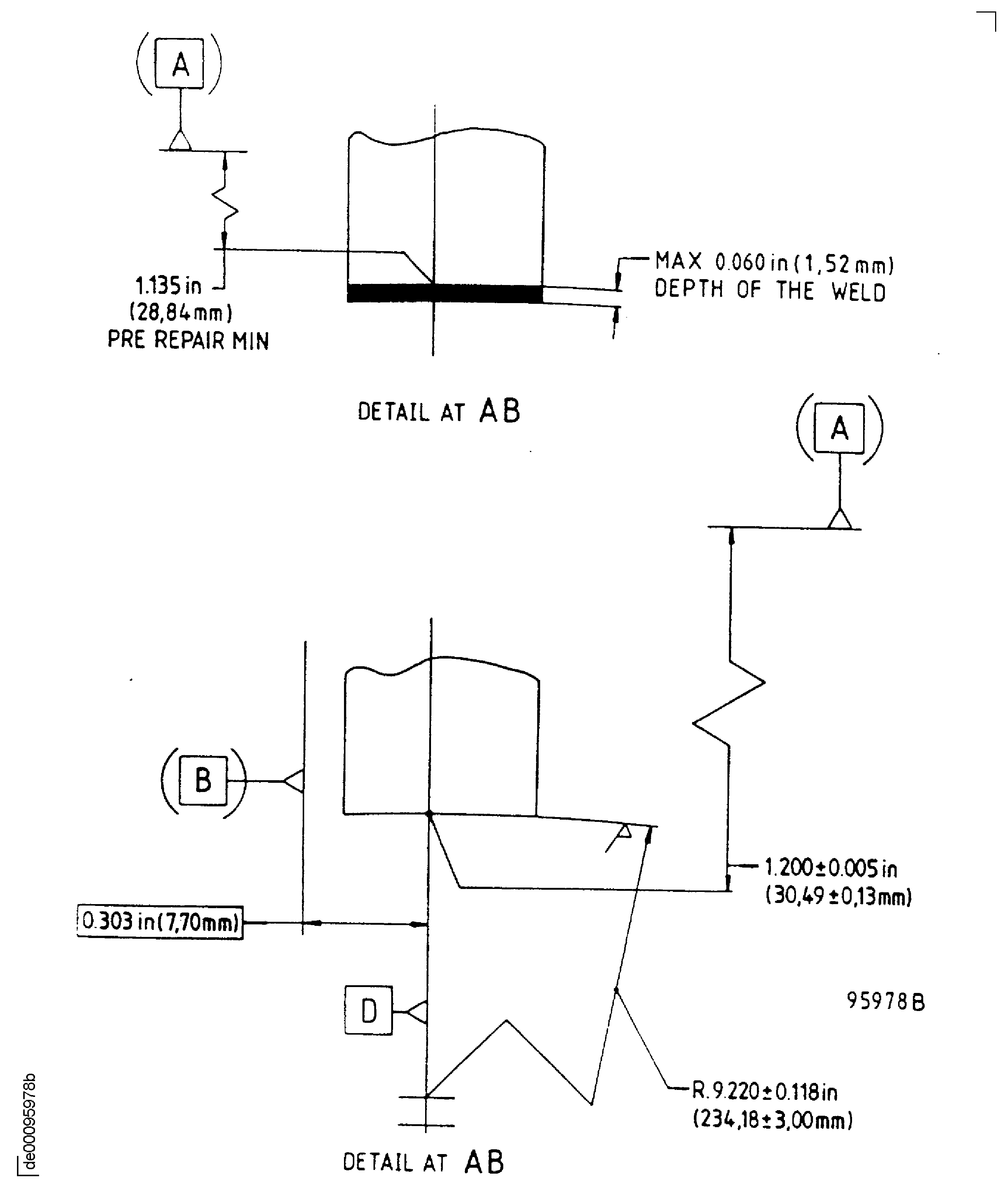 Repair details and dimensions - Assembly B