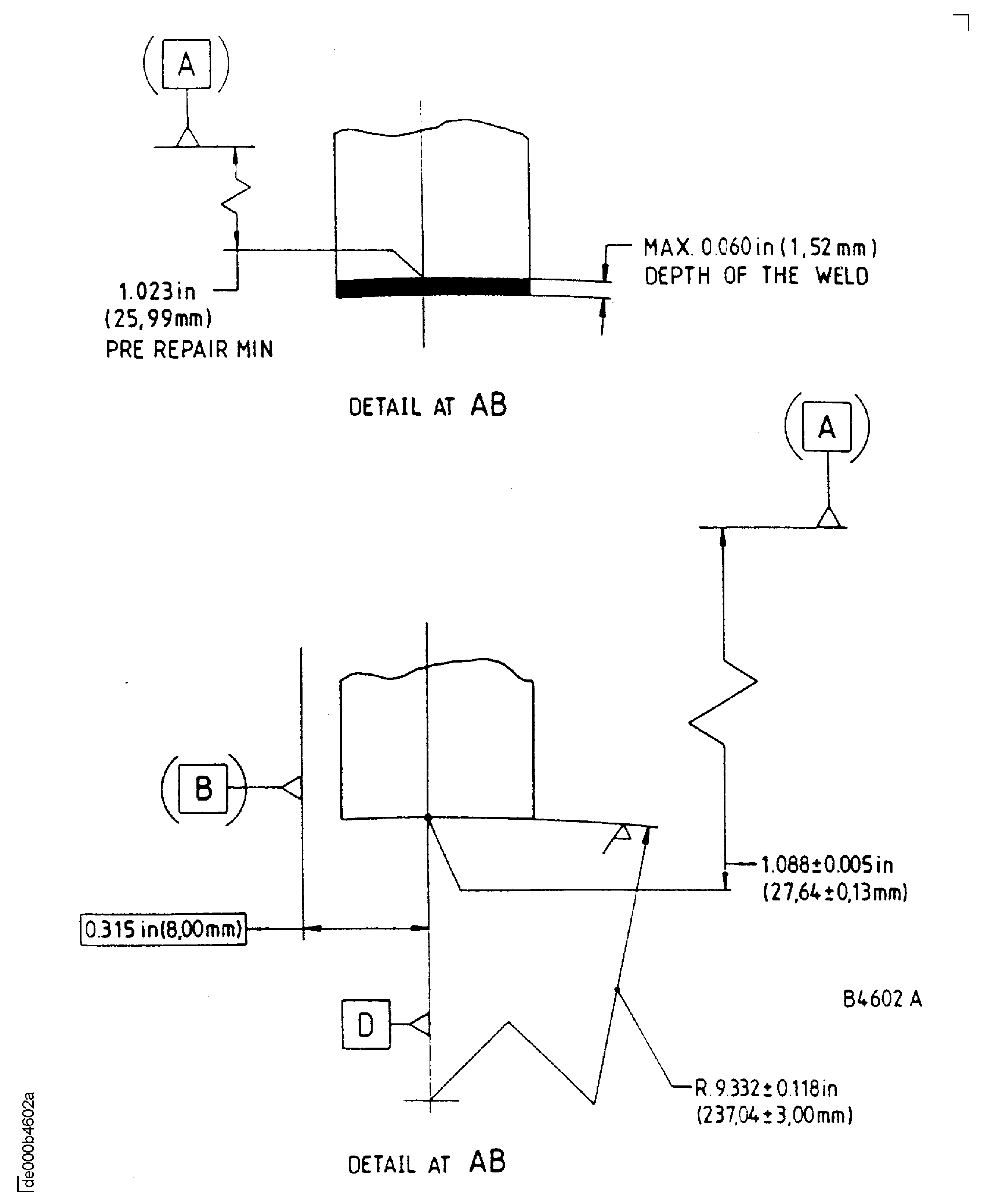 Repair details and dimensions - Assembly A