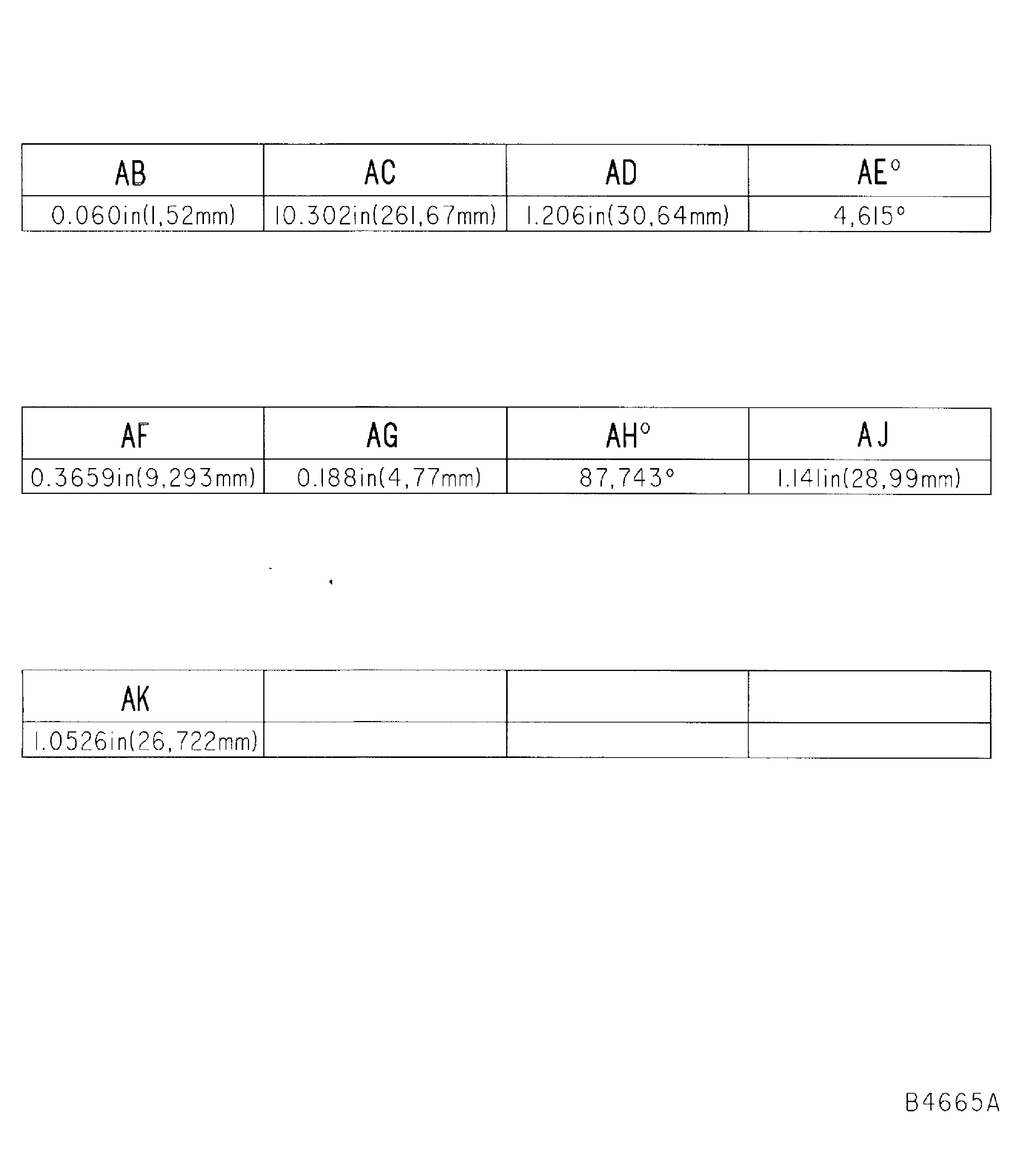 Repair details and dimensions - Assembly B