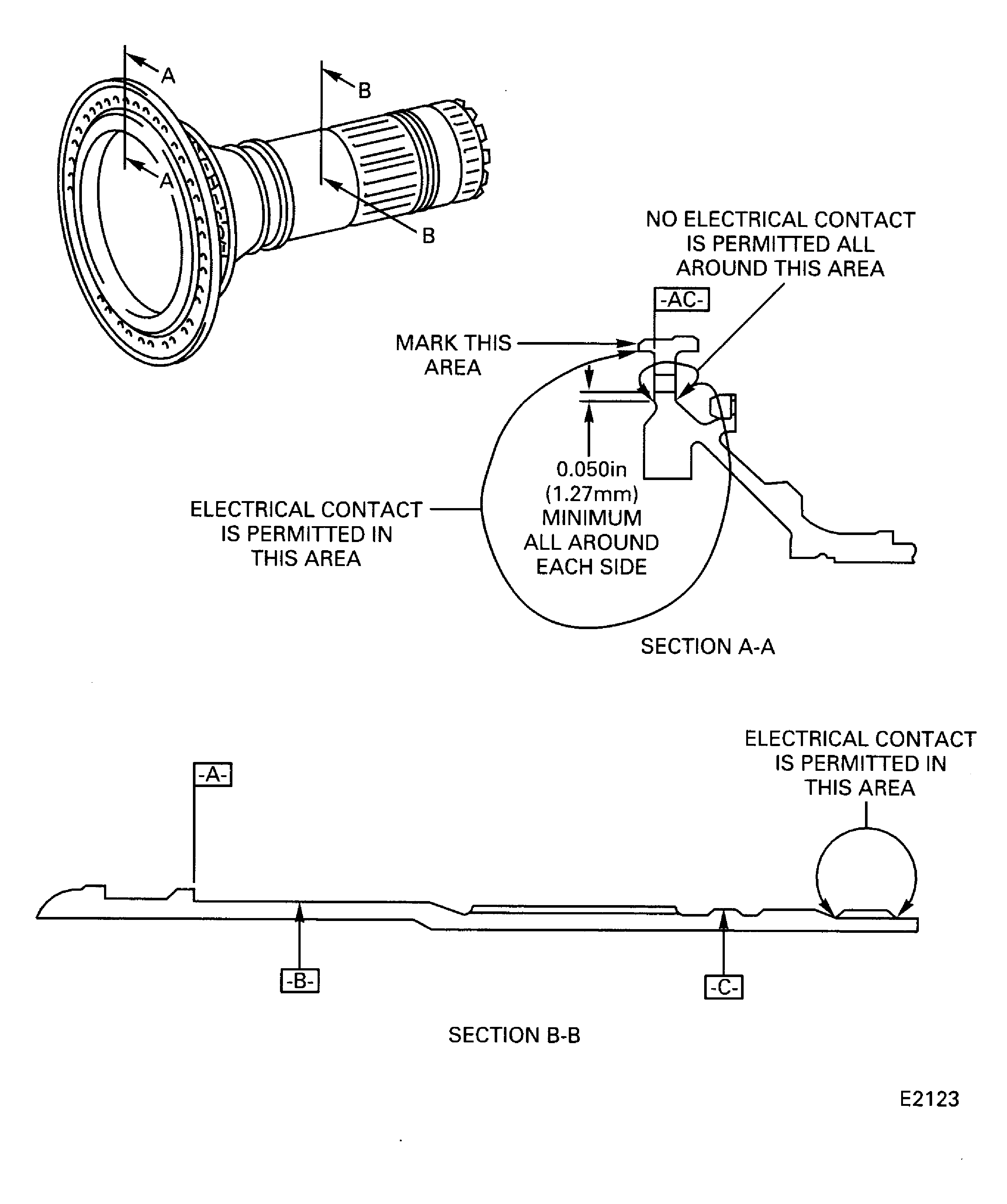HPC rear shaft chromium plate repair areas