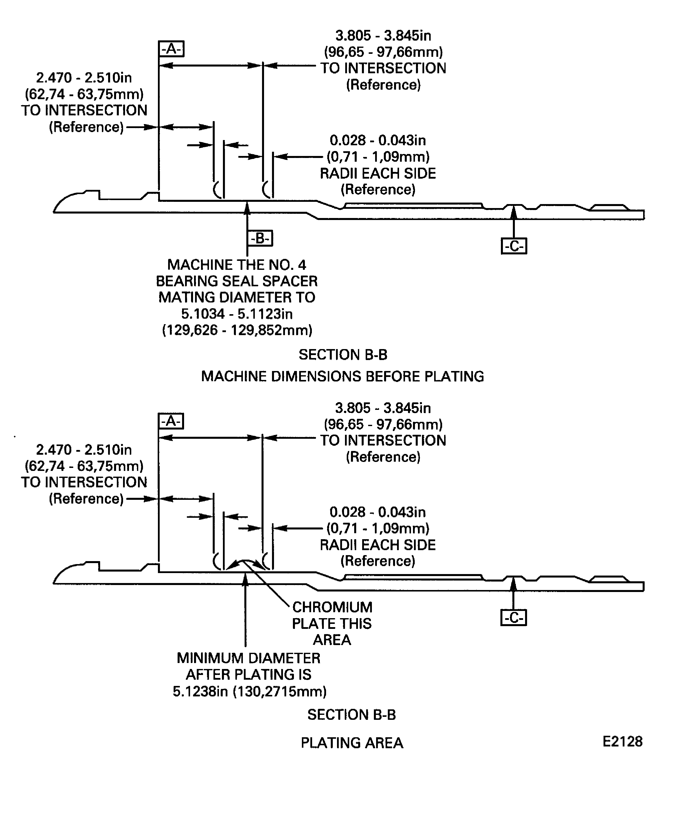 HPC rear shaft chromium plate repair areas (No. 4 bearing seal spacer mating diameter)
