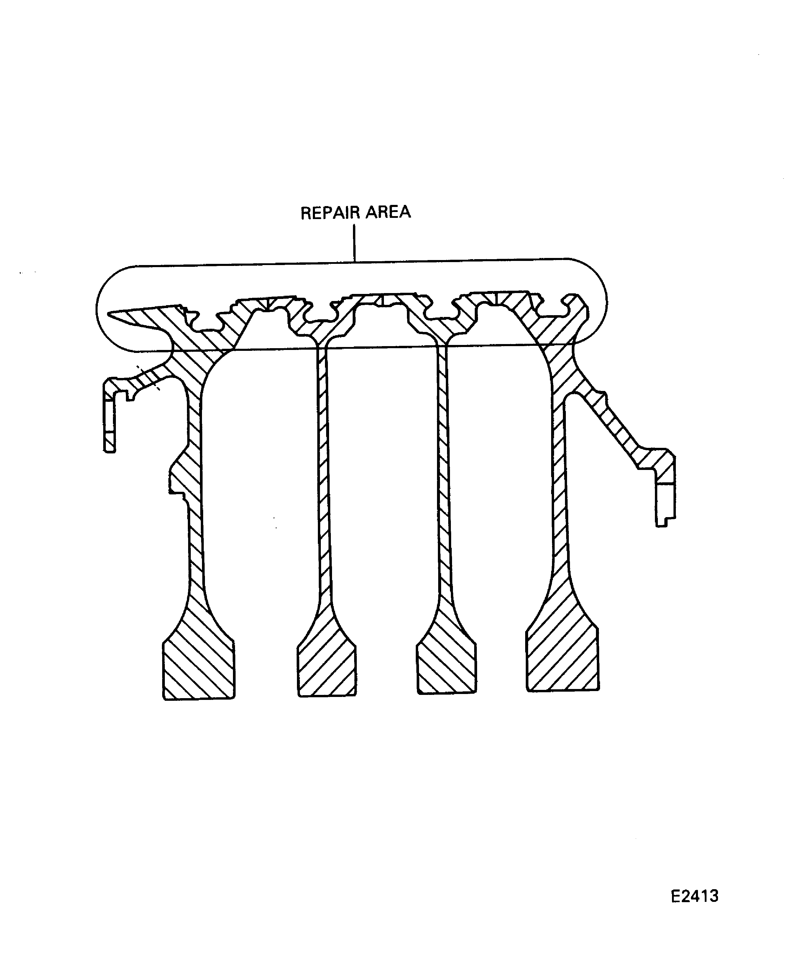 Stages 8, 9, 10 and 11 stator vane rub strip coating repair area