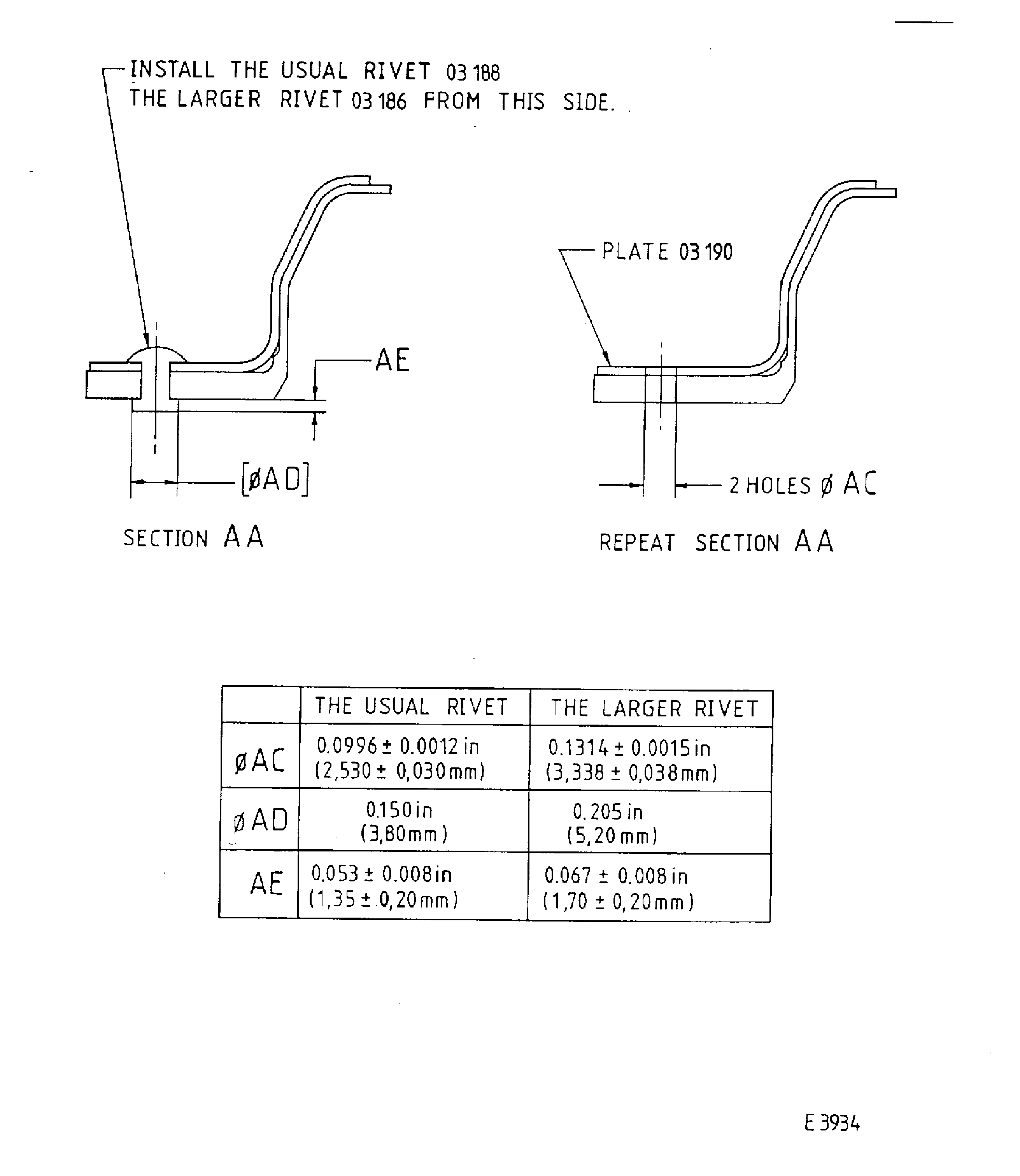 Repair details and dimensions - Assembly A and Assembly B