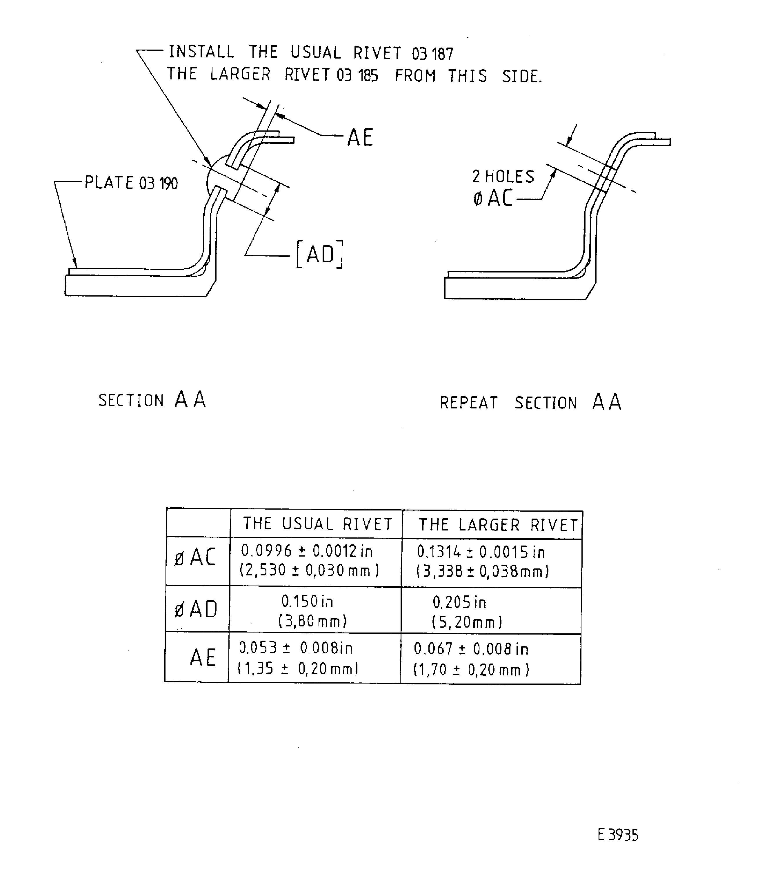 Repair details and dimensions - Assembly A and Assembly B