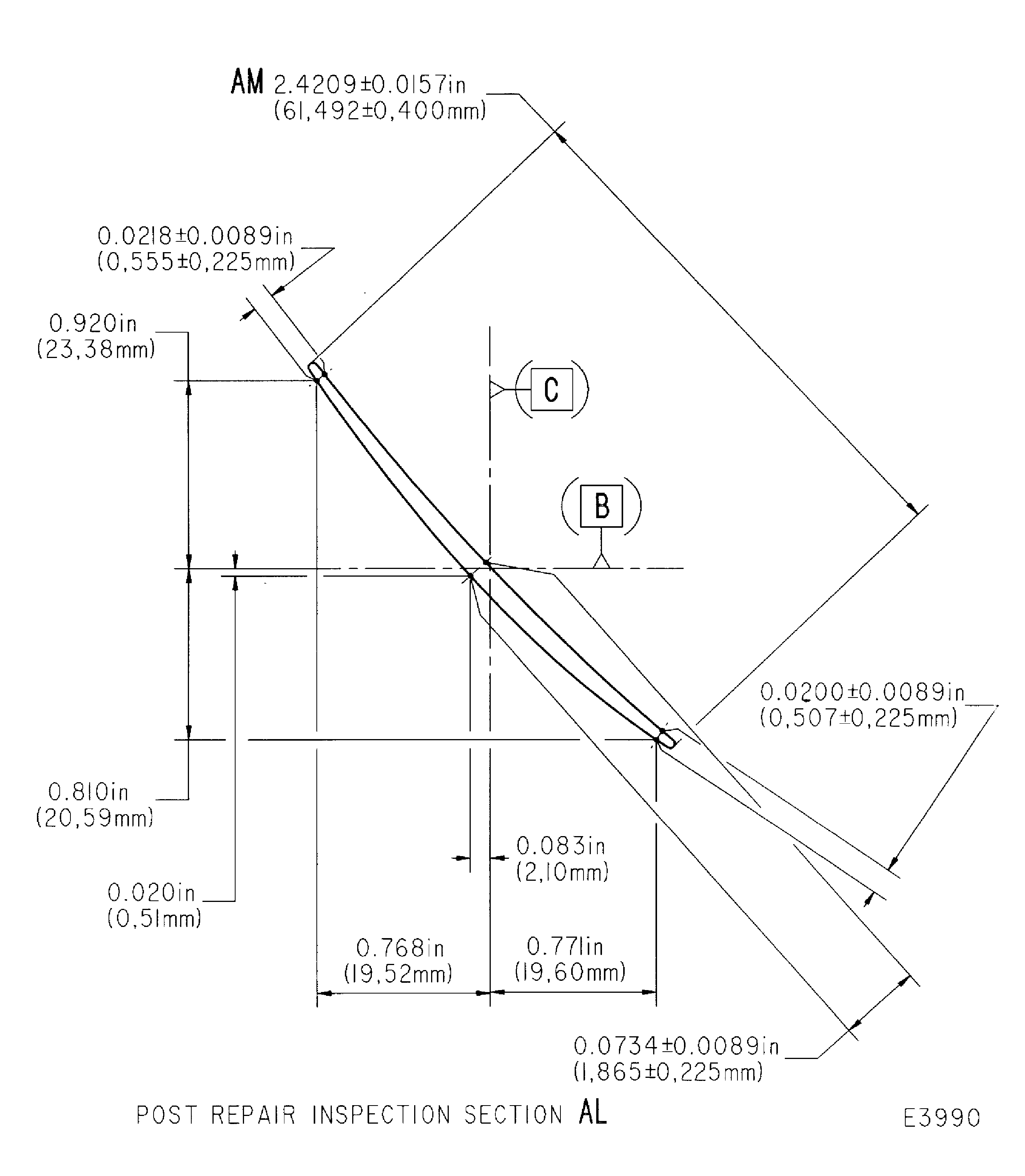Repair details and dimensions - Assembly B