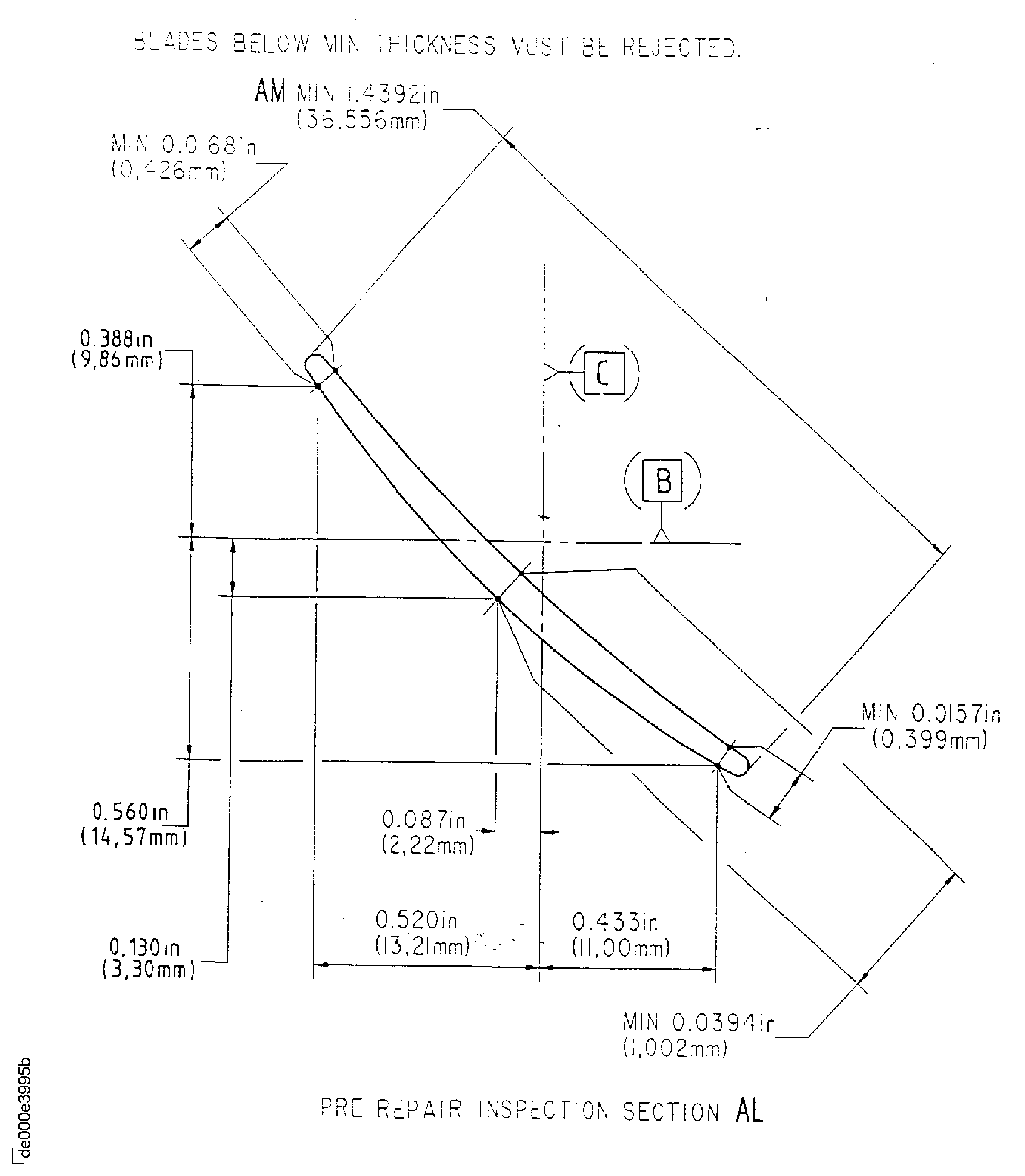 Repair details and dimensions - Assembly B