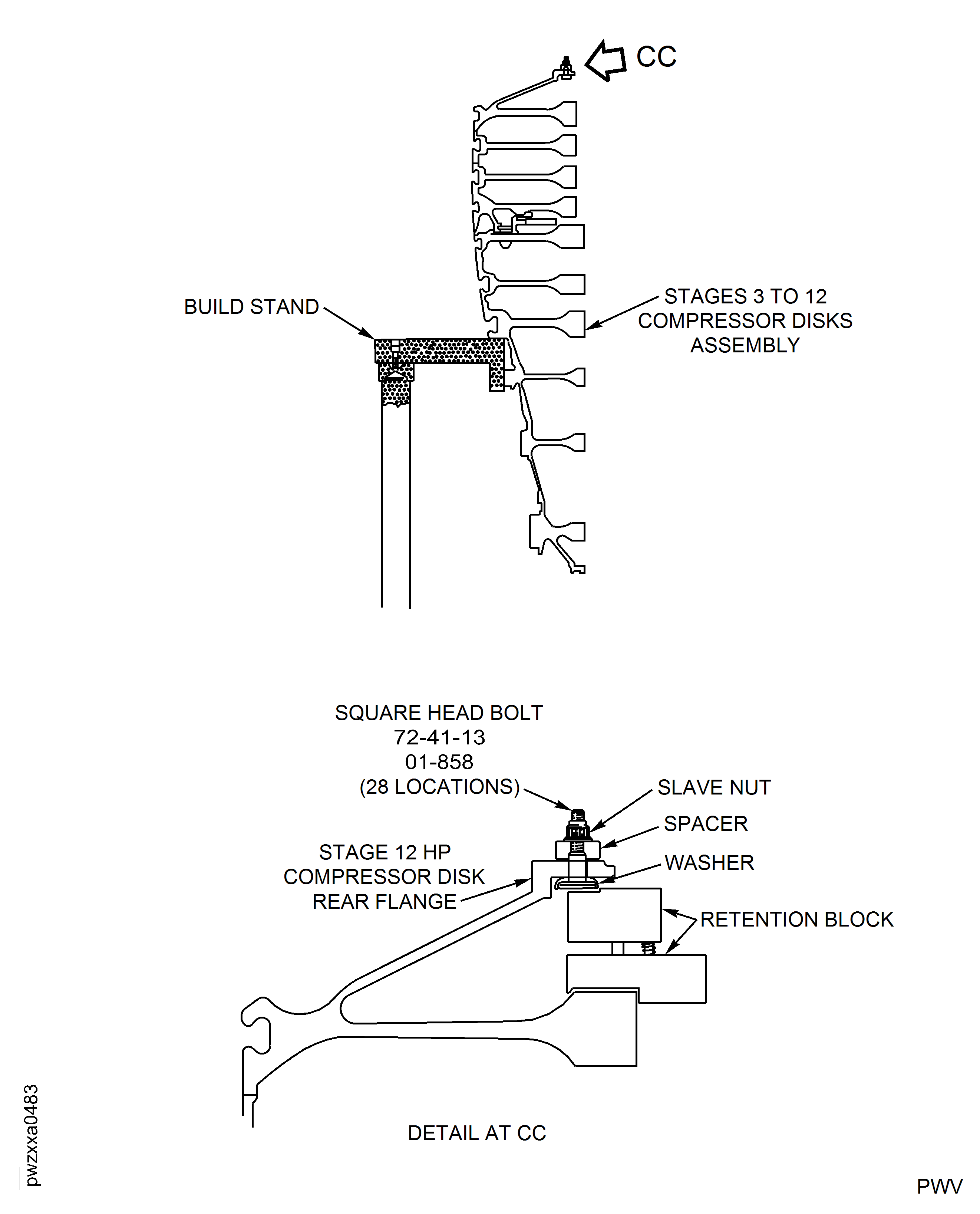Prepare the Stages 3-12 HP Compressor Disks Assembly for the Installation of the HP Compressor Shaft (Post SB 72-0687)