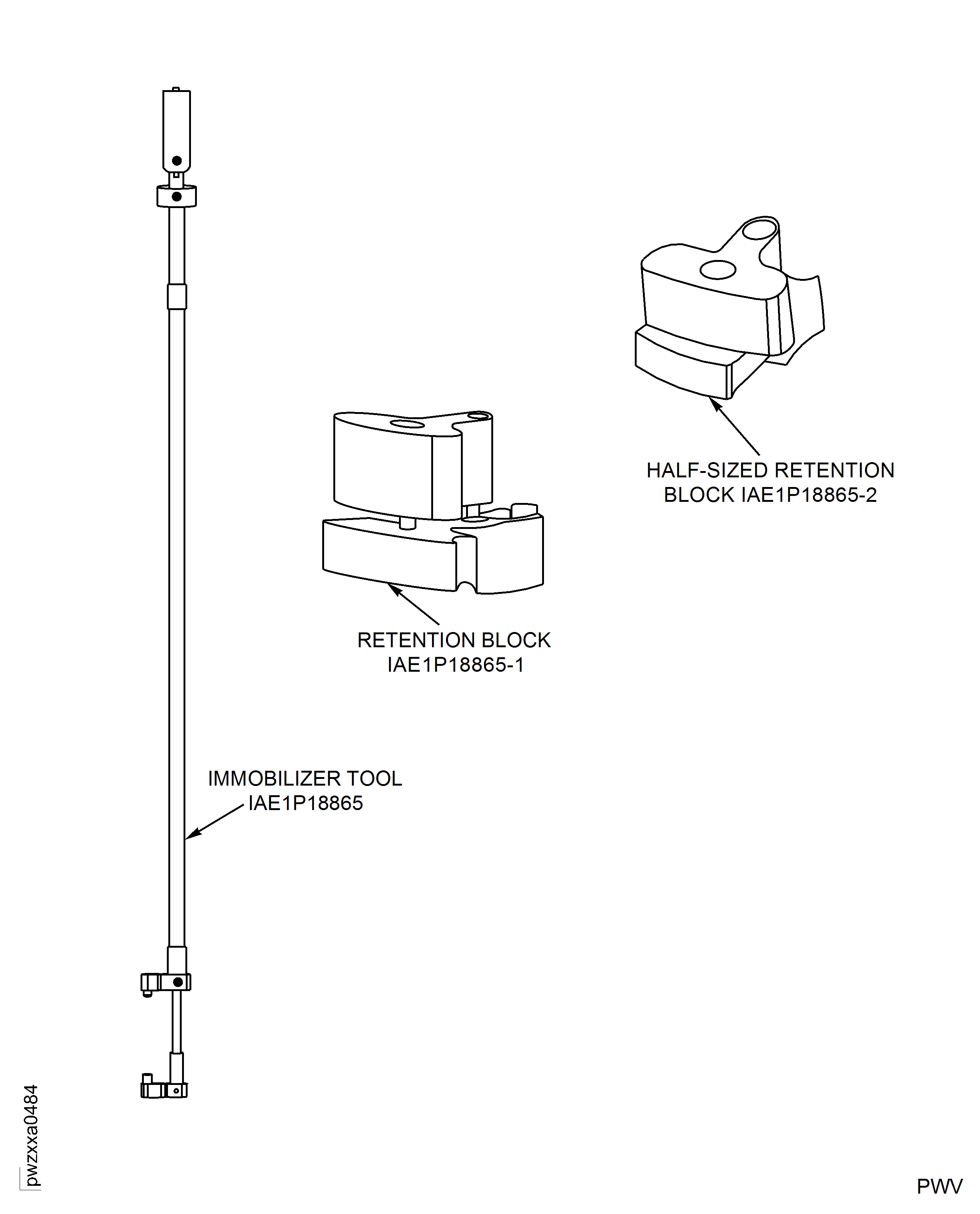 (Post SB 72-0687) Configuration Immobilizer Tool (IAE 1P18865) and Retention Blocks (IAE 1P18865-1 and IAE 1P18865-2)