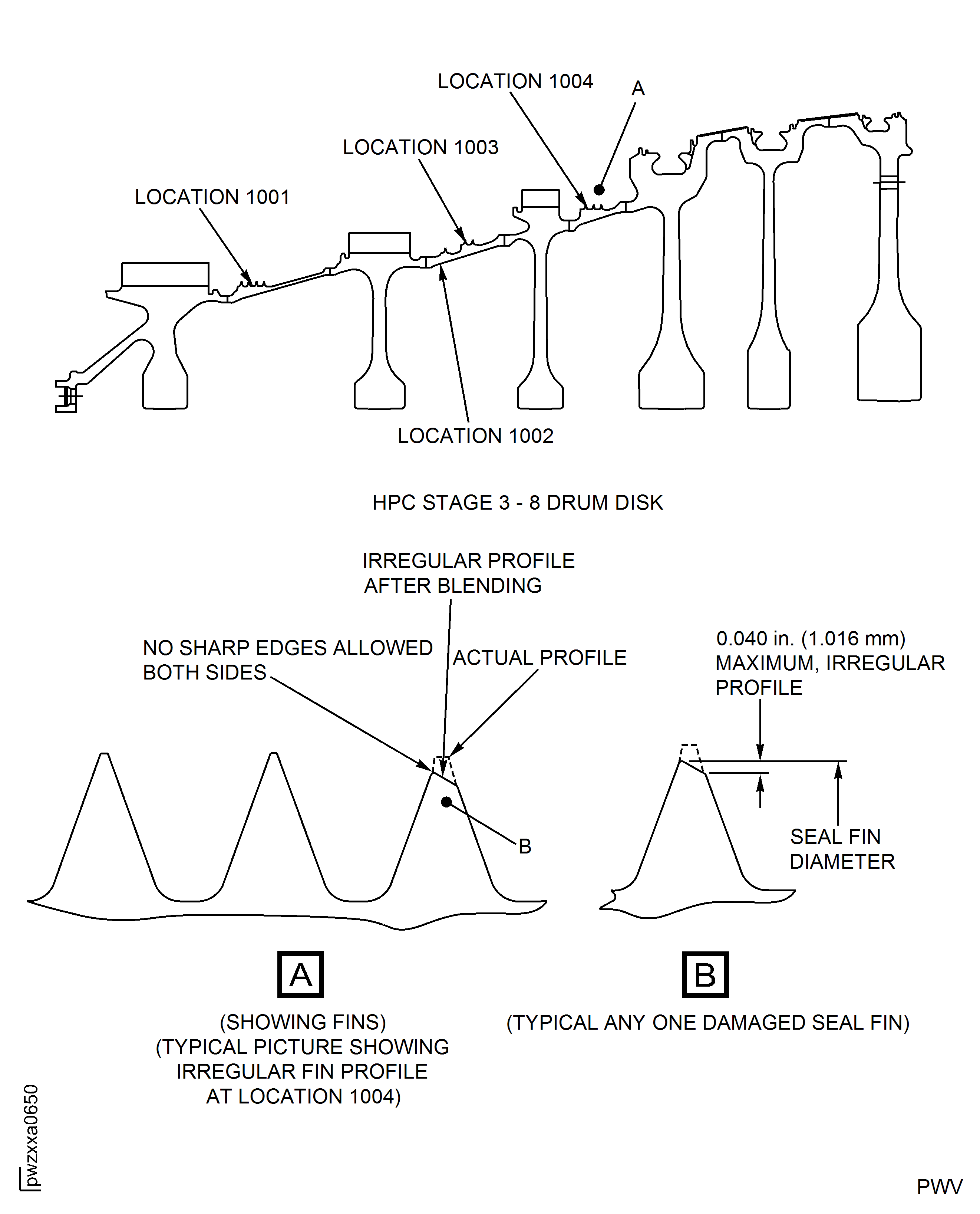 HPC Stage 3 - 8 Drum Disk - Blend Repair On The Seal Fins (For PNs 6A8316, 6B1386 and 6B1404 Only)