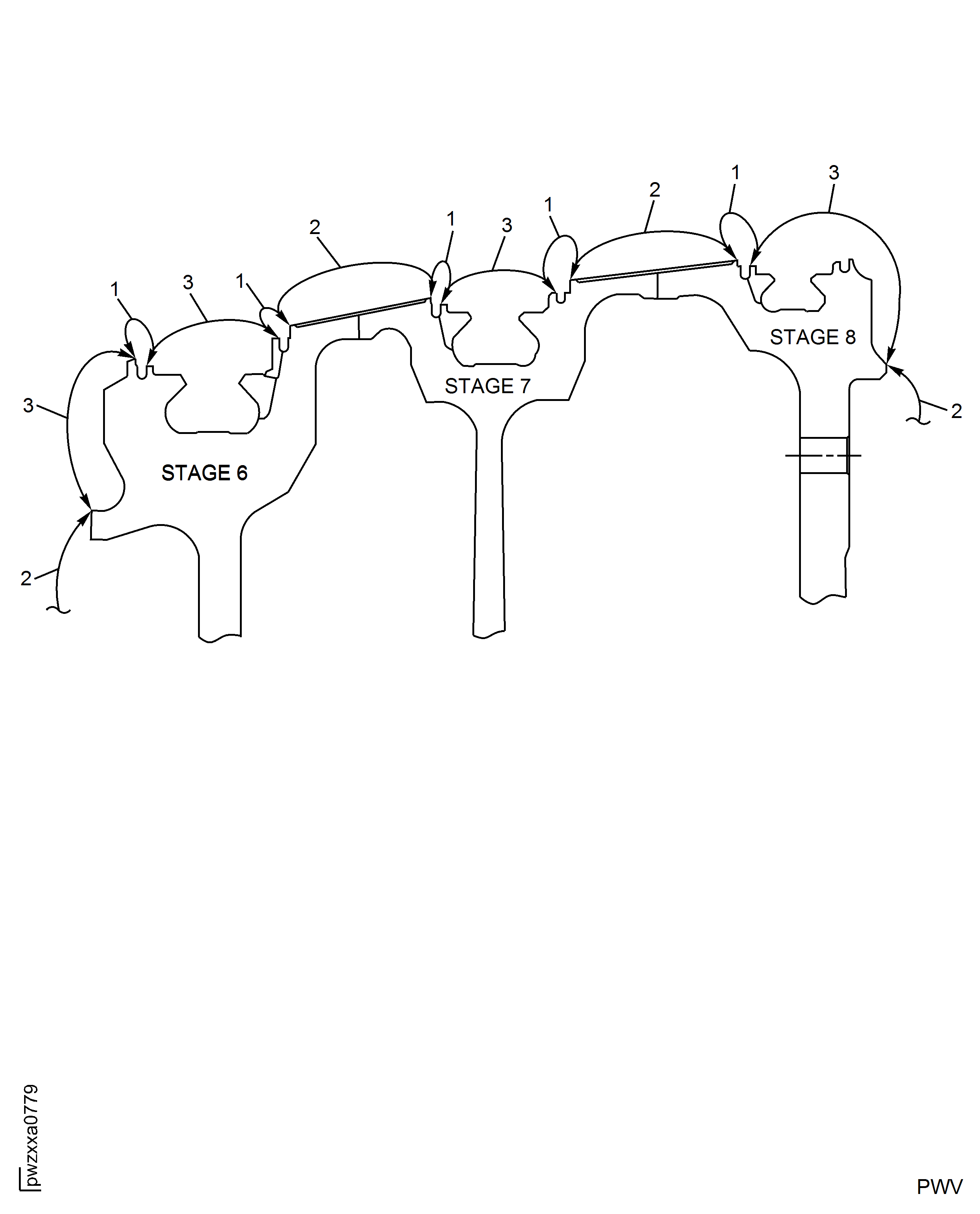 Showing Shotpeen Areas For PNs 6A8316, 6B1386, and 6B1404 Only