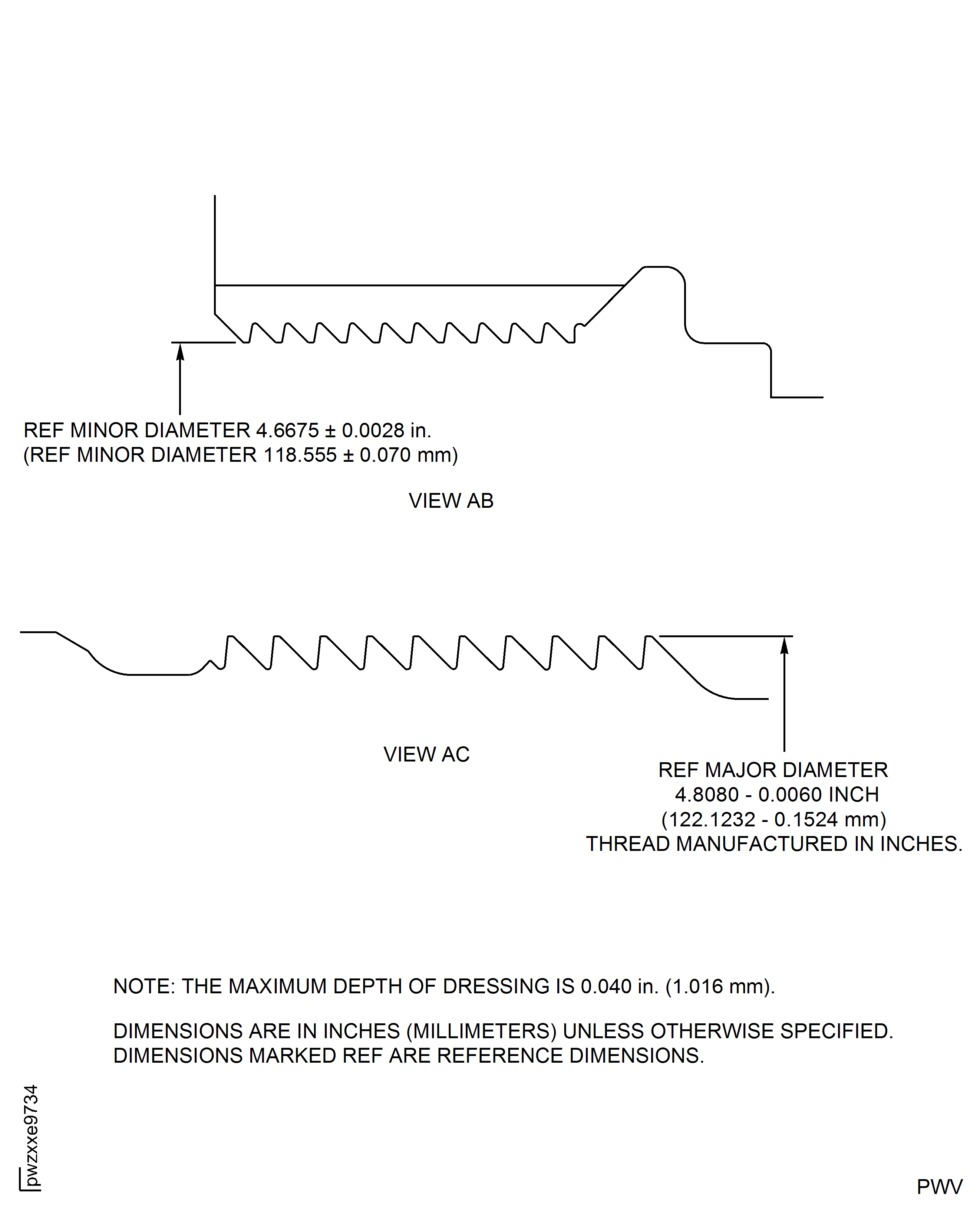 HP Compressor Rear Shaft Thread - Repair Location and Dimensions - Assembly A, Assembly B, Assembly C and Assembly D