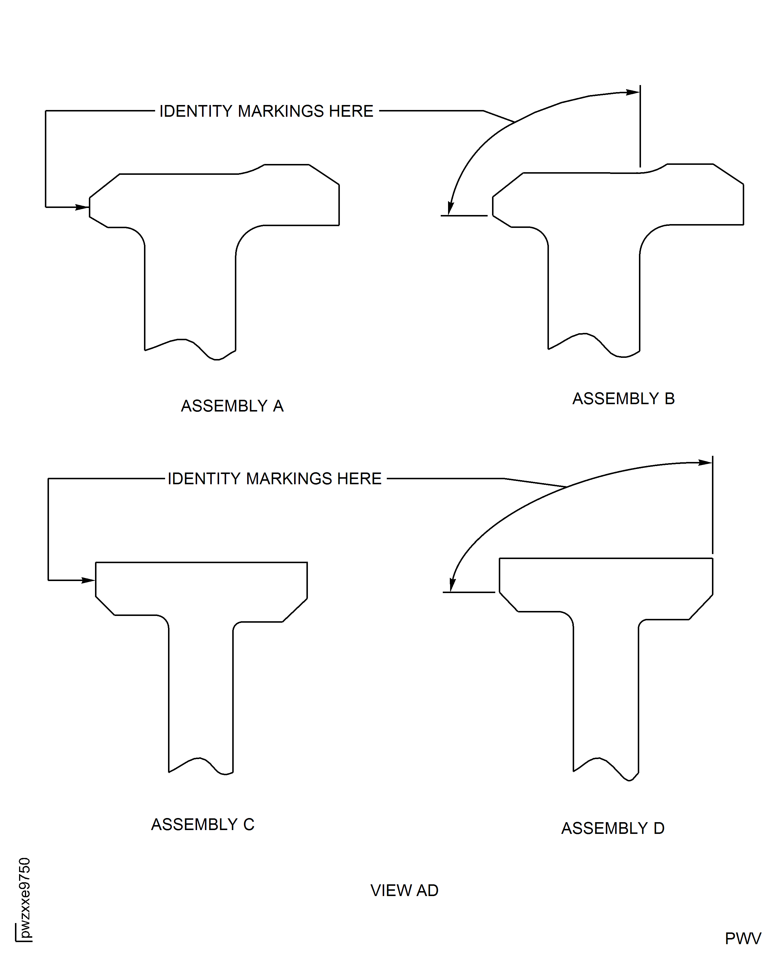 HP Compressor Rear Shaft Thread - Identity Marking Locations - Assembly A, Assembly B, Assembly C and Assembly D
