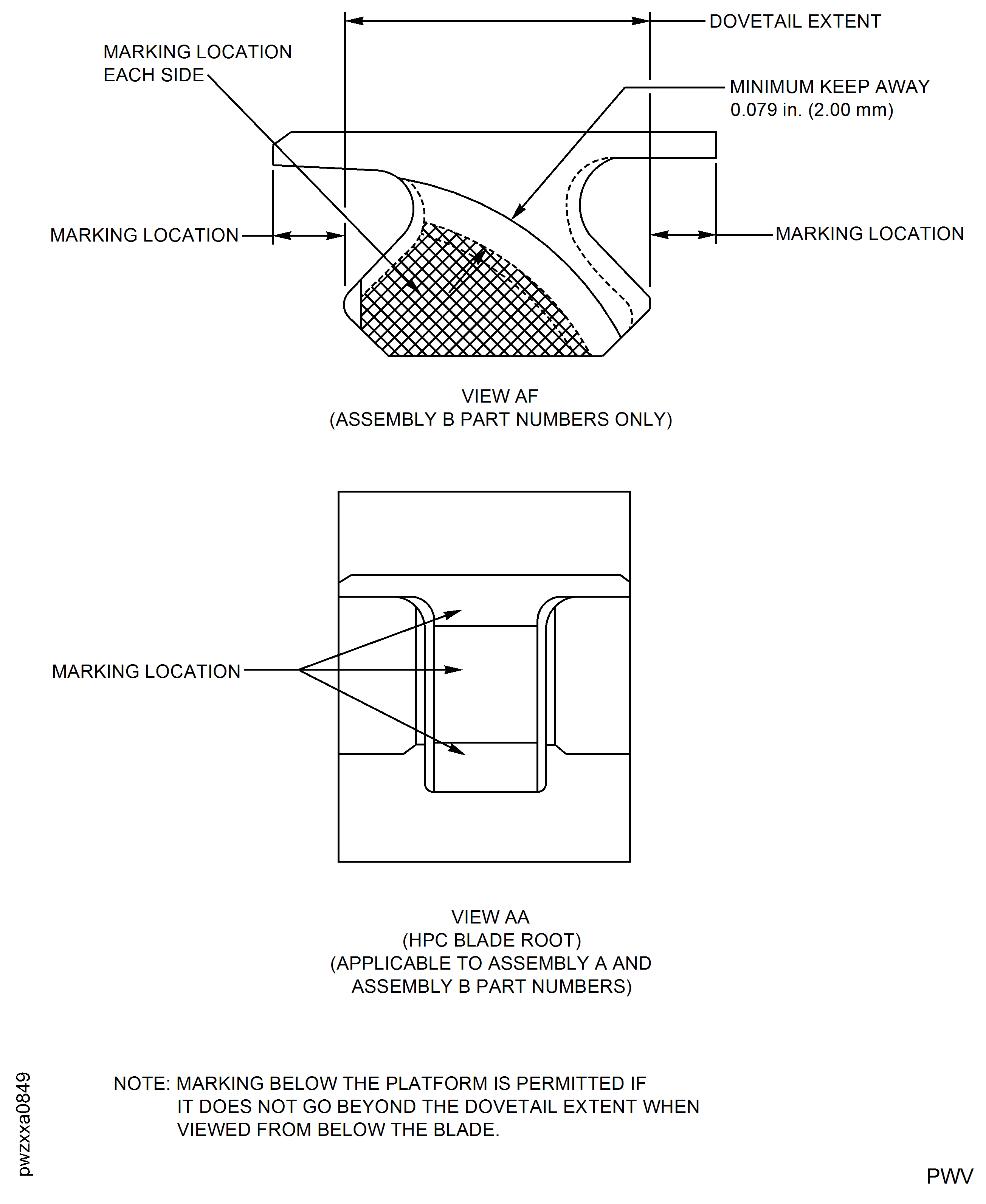 HP Compressor Stage 8 Rotor Blades - Marking Locations
