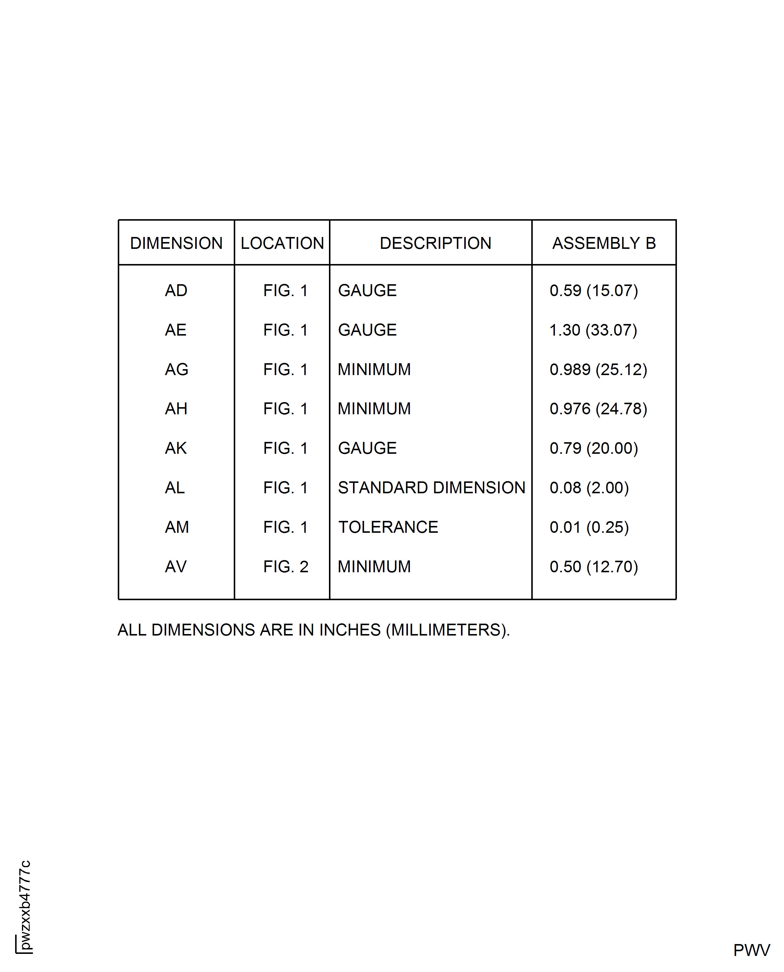 HP Compressor Stage 8 Rotor Blade - Repair Dimensions - Assembly B