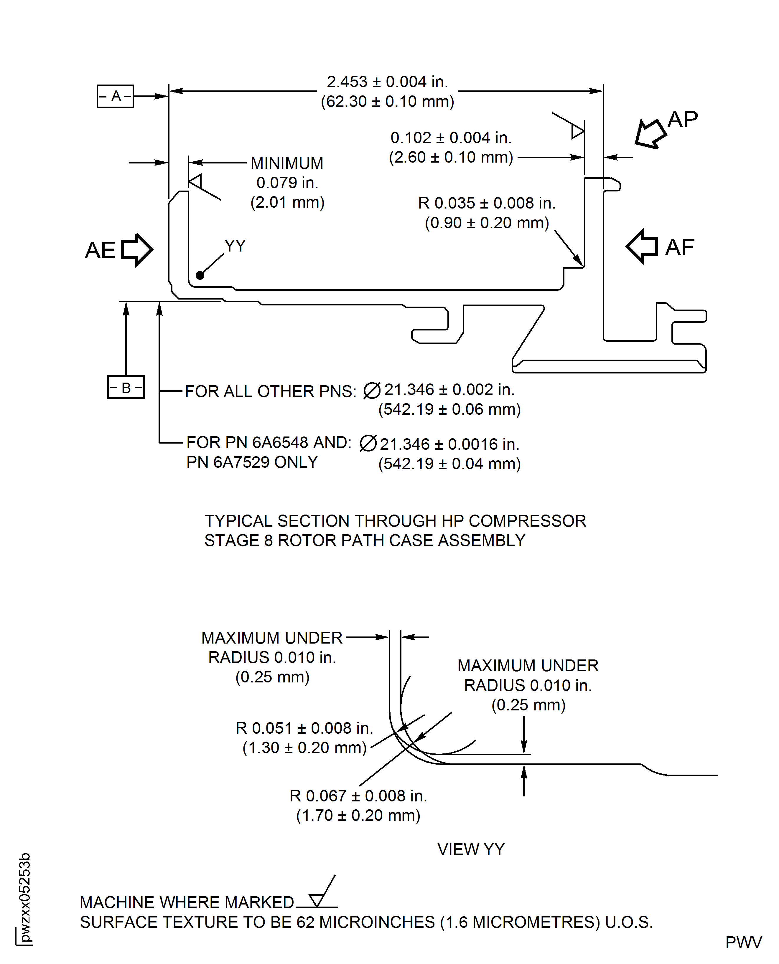 High Pressure (HP) Compressor Stage 8 Rotor Path Case Assembly - Repair Details and Dimensions - Assembly B